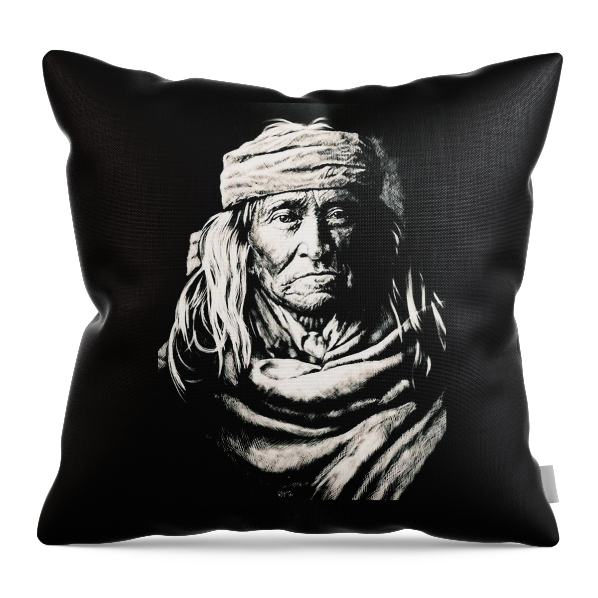 Apache Throw Pillow featuring the drawing Eskadi by Barbara Keith