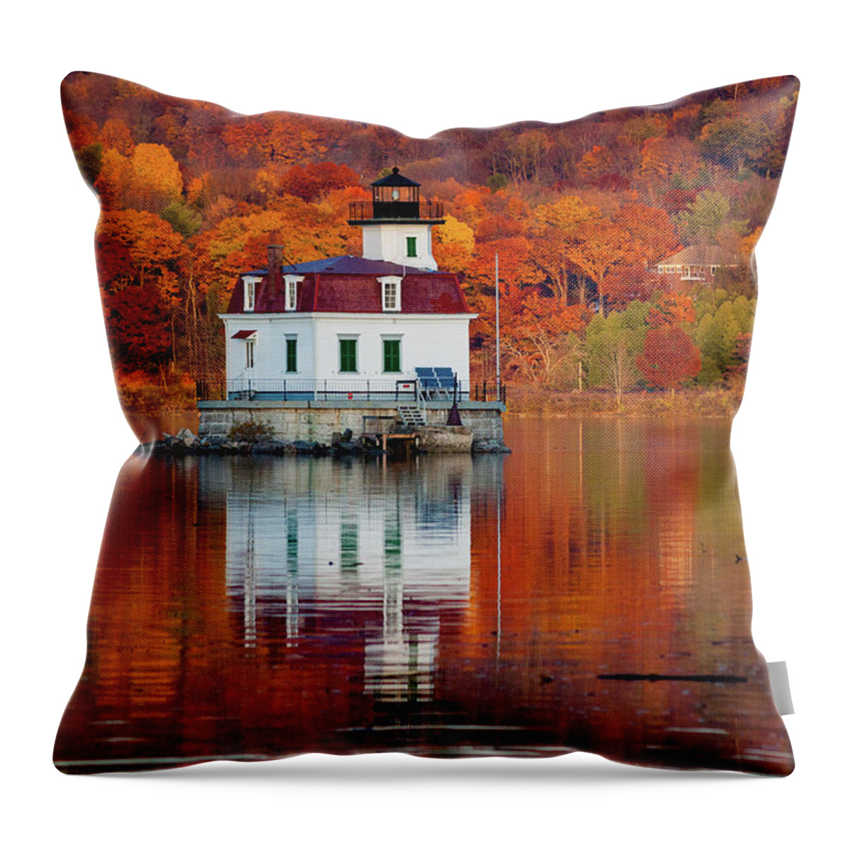 Lighthouse Throw Pillow featuring the photograph Esopus Lighthouse in Late Fall #2 by Jeff Severson
