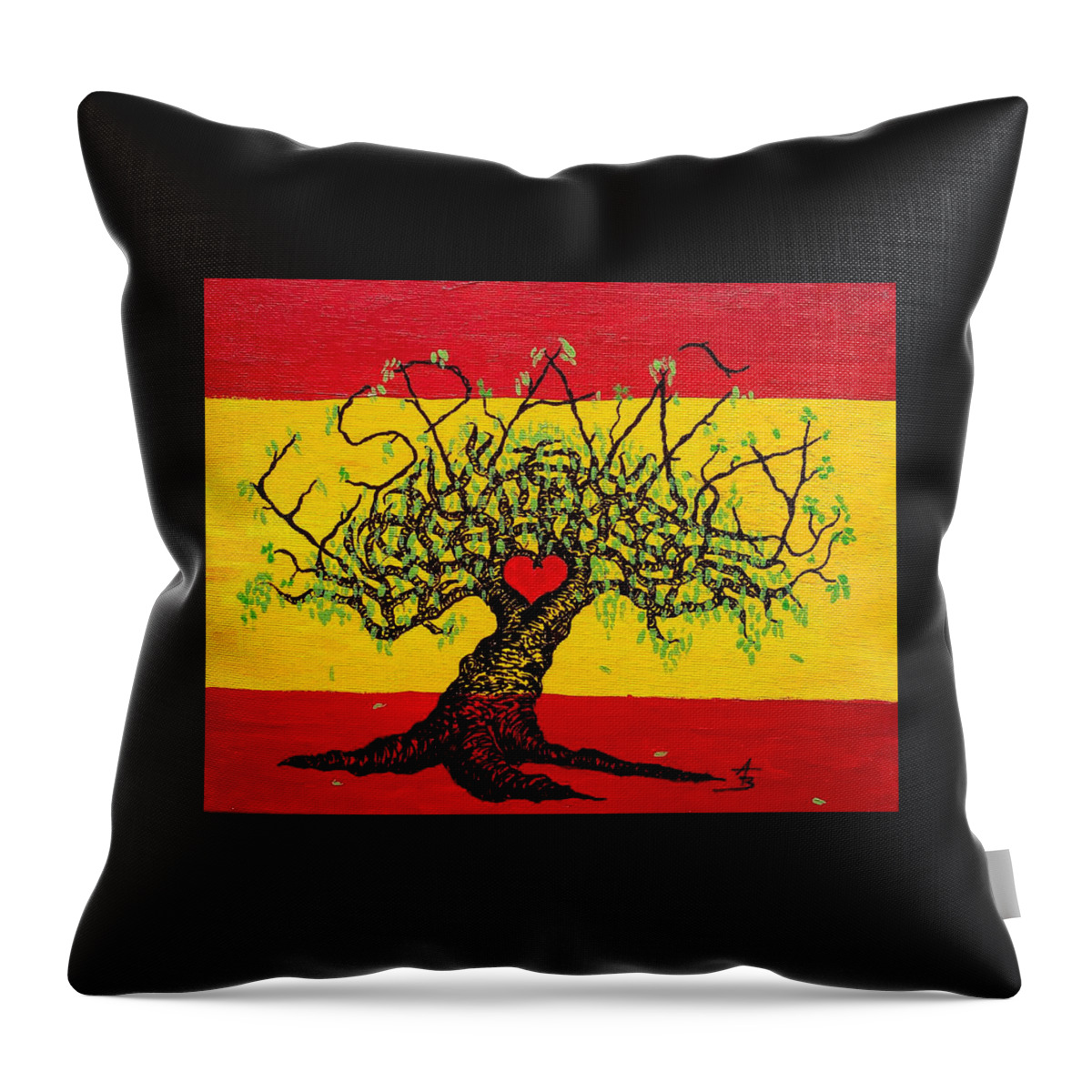 Espana Throw Pillow featuring the drawing Espana Love Tree by Aaron Bombalicki