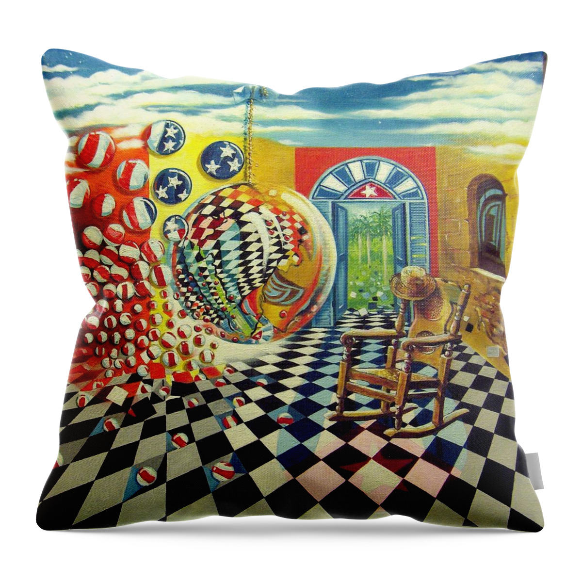 Spheres Throw Pillow featuring the painting Esperando ansiosamente la salida by Roger Calle