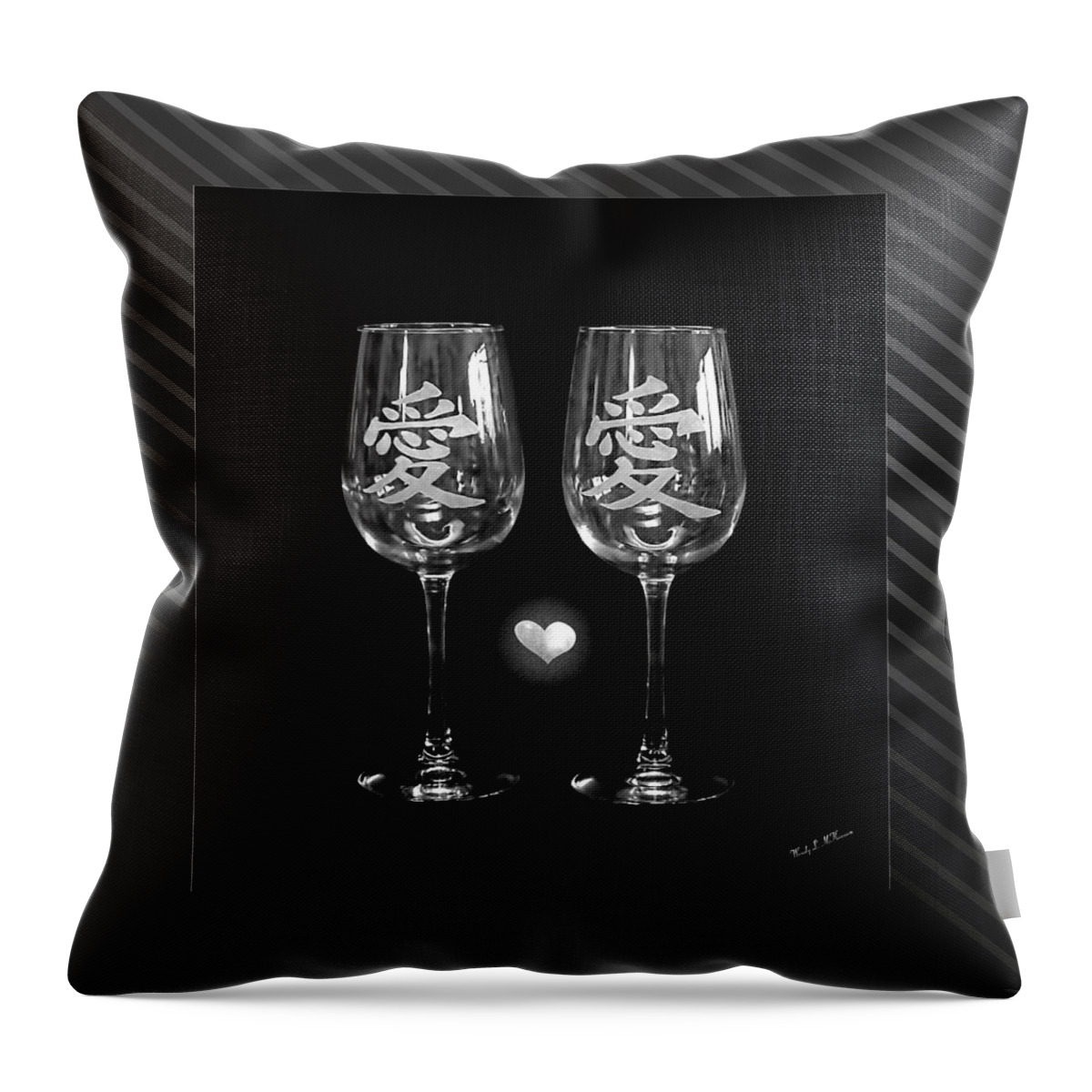Wine Glasses Throw Pillow featuring the photograph Etched with LOVE by Wendy McKennon