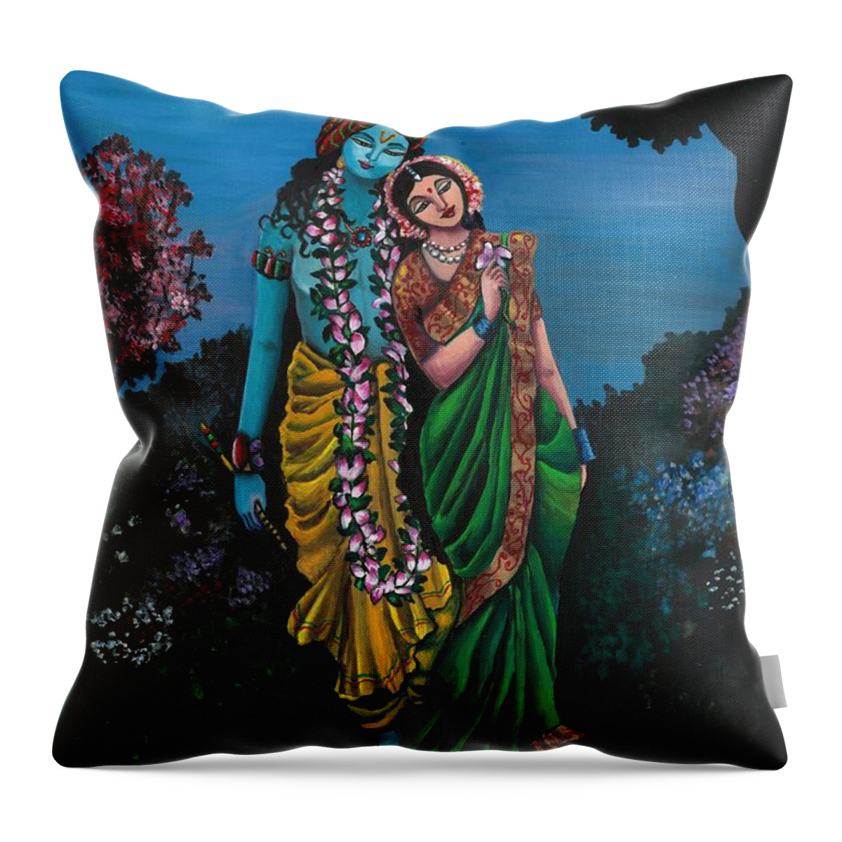 Krishna Throw Pillow featuring the painting Eternal Lovers by Tara Krishna