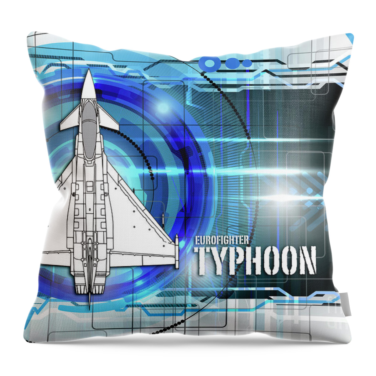 Eurofighter Throw Pillow featuring the digital art Eurofighter Typhoon Blueprint by Airpower Art
