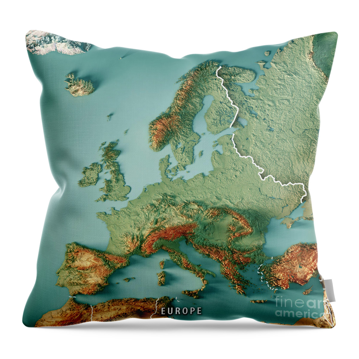 Europe Throw Pillow featuring the digital art Europe 3D Render Topographic Map Color Border by Frank Ramspott