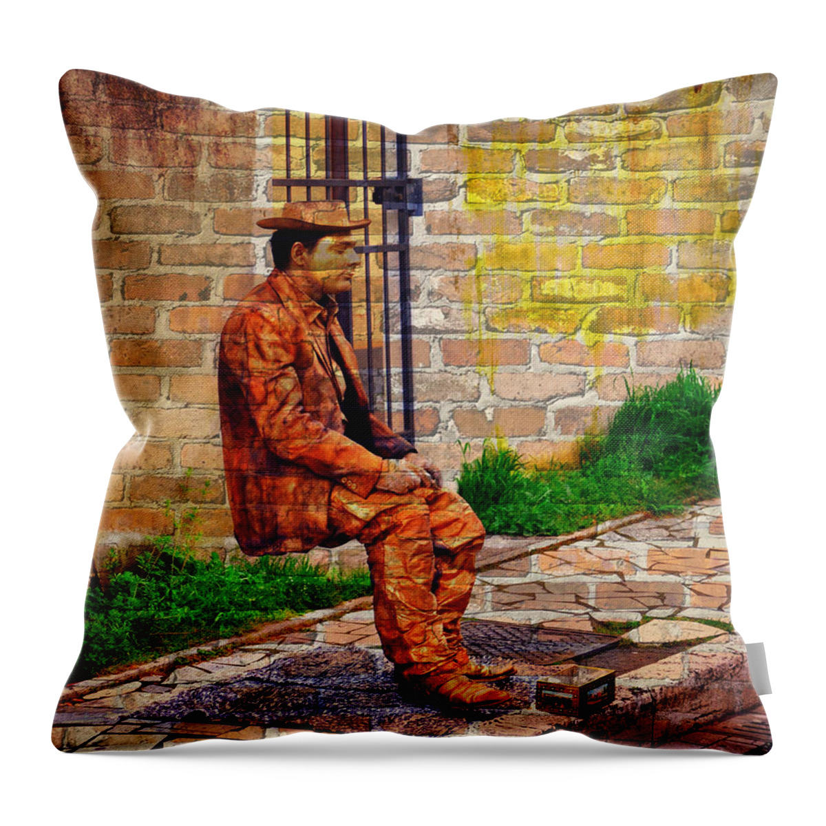 Painting Throw Pillow featuring the photograph European Street Performer by Digital Art Cafe