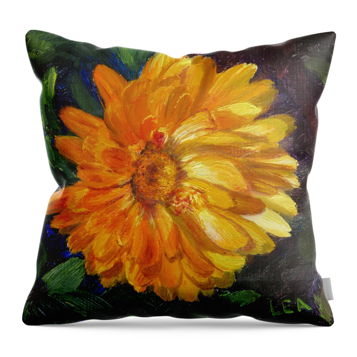 Flower Painting Throw Pillow featuring the painting Even the Flowers in Autumn Are Golden by Lea Novak