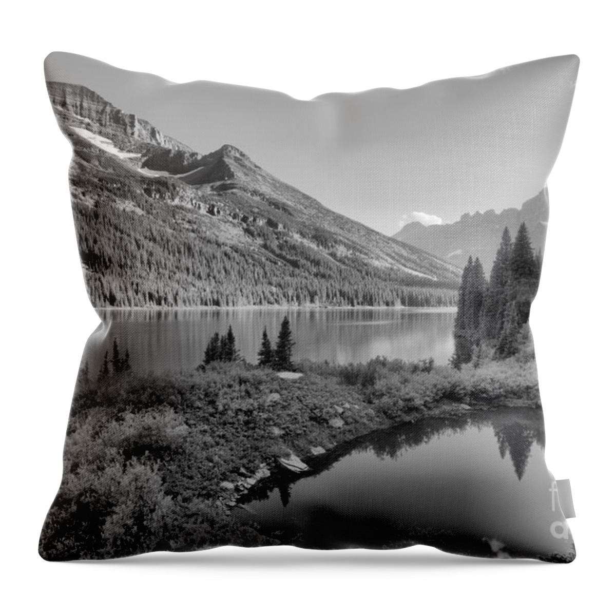 Josephine Throw Pillow featuring the photograph Evening At Lake Josephine Black And White by Adam Jewell