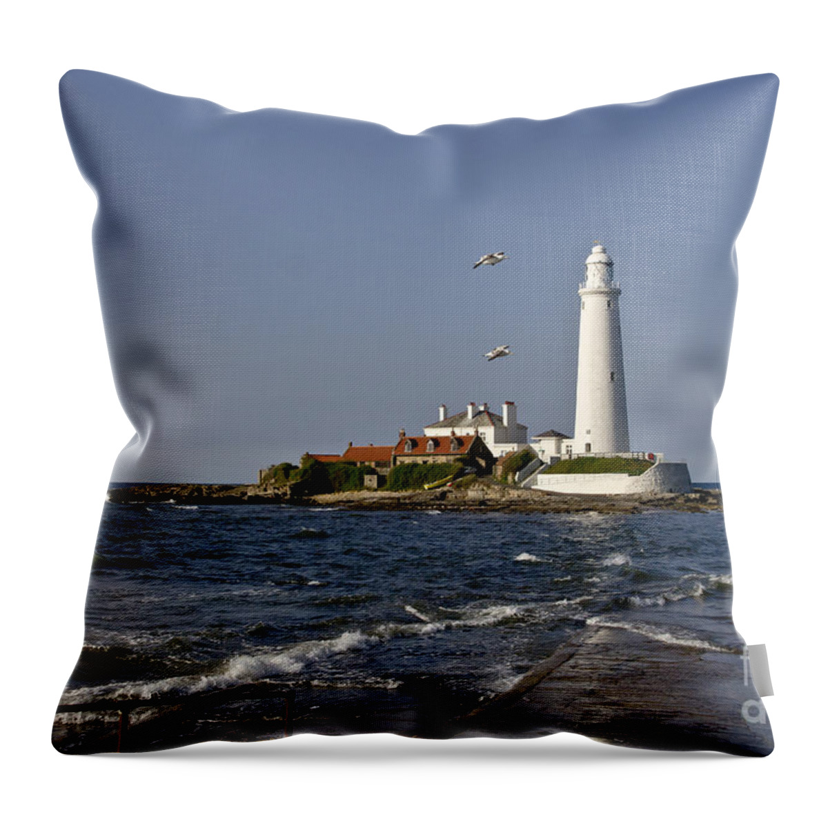 Lighthouse Throw Pillow featuring the photograph Evening at St. Mary's Lighthouse by Elena Perelman