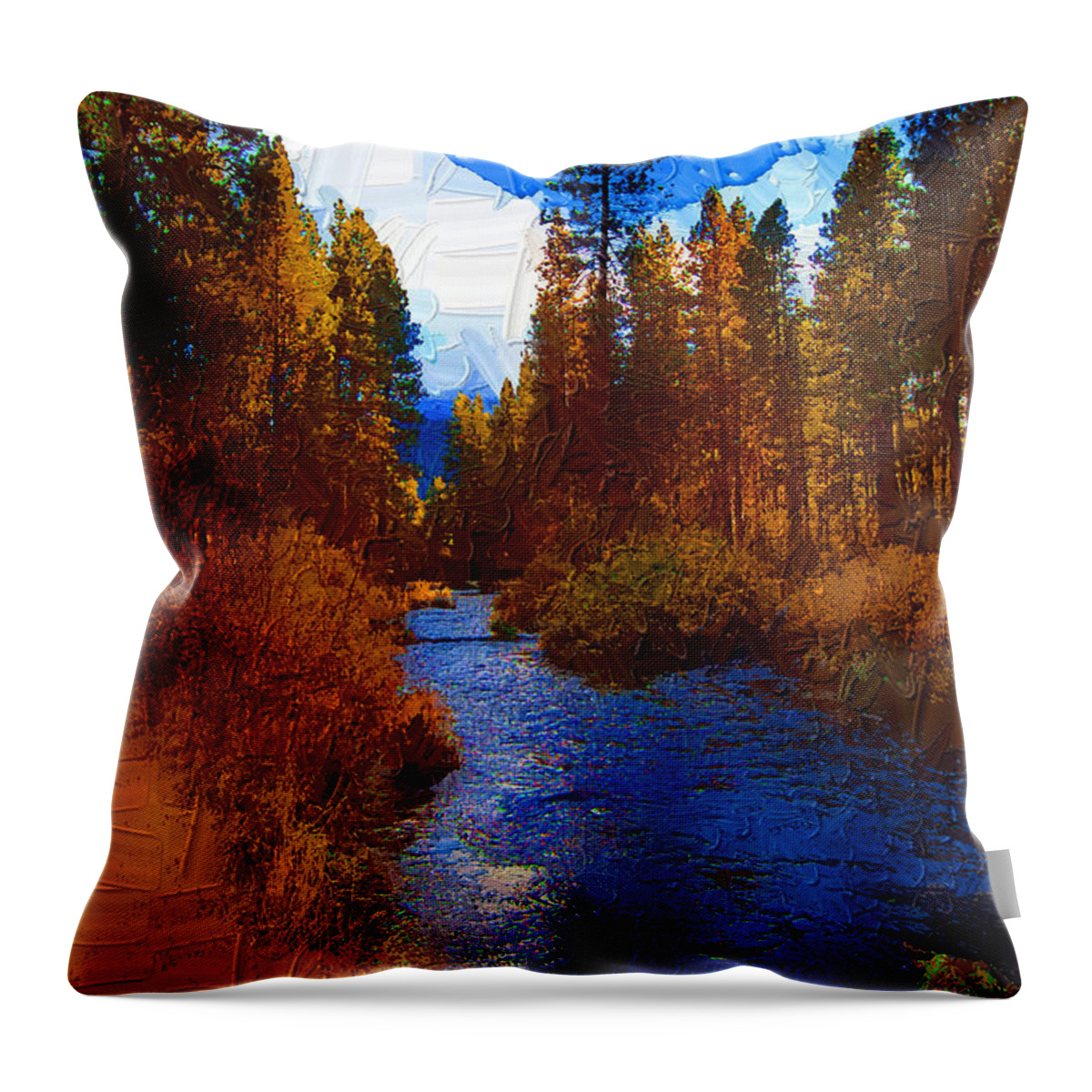 Diane Berry Throw Pillow featuring the painting Evening Hatch on the Metolius Painting by Diane E Berry