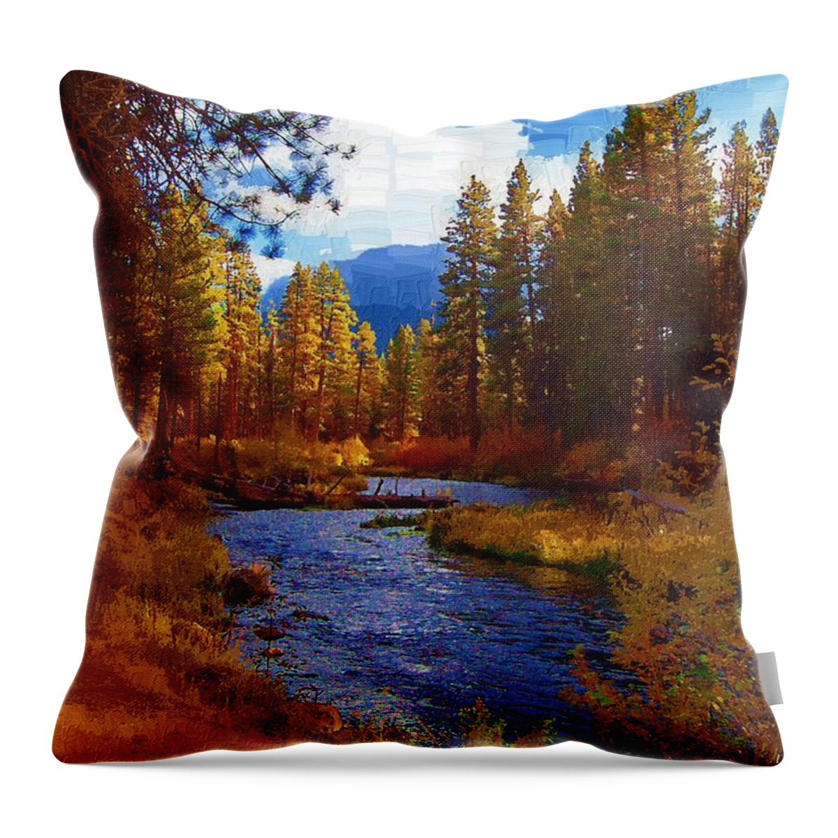 Berry Throw Pillow featuring the painting Evening Hatch on the Metolius River Painting 2 by Diane E Berry