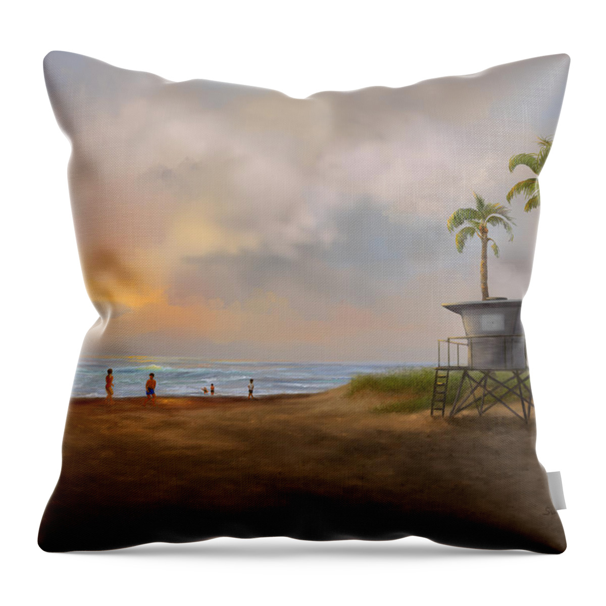 Beach Scenes Throw Pillow featuring the digital art Evening on the Beach by Sena Wilson