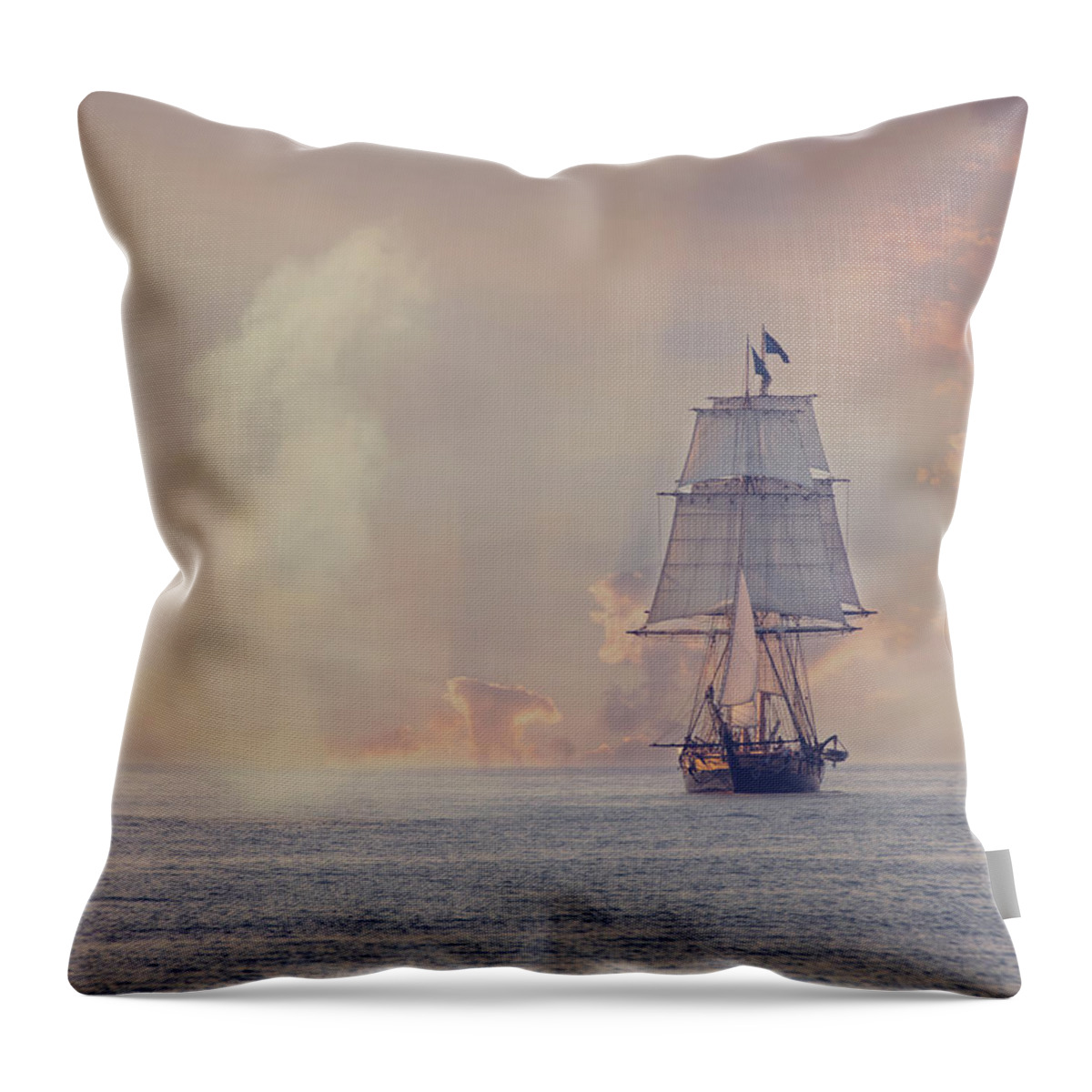Ship Throw Pillow featuring the photograph Evening Sail by Deborah Penland