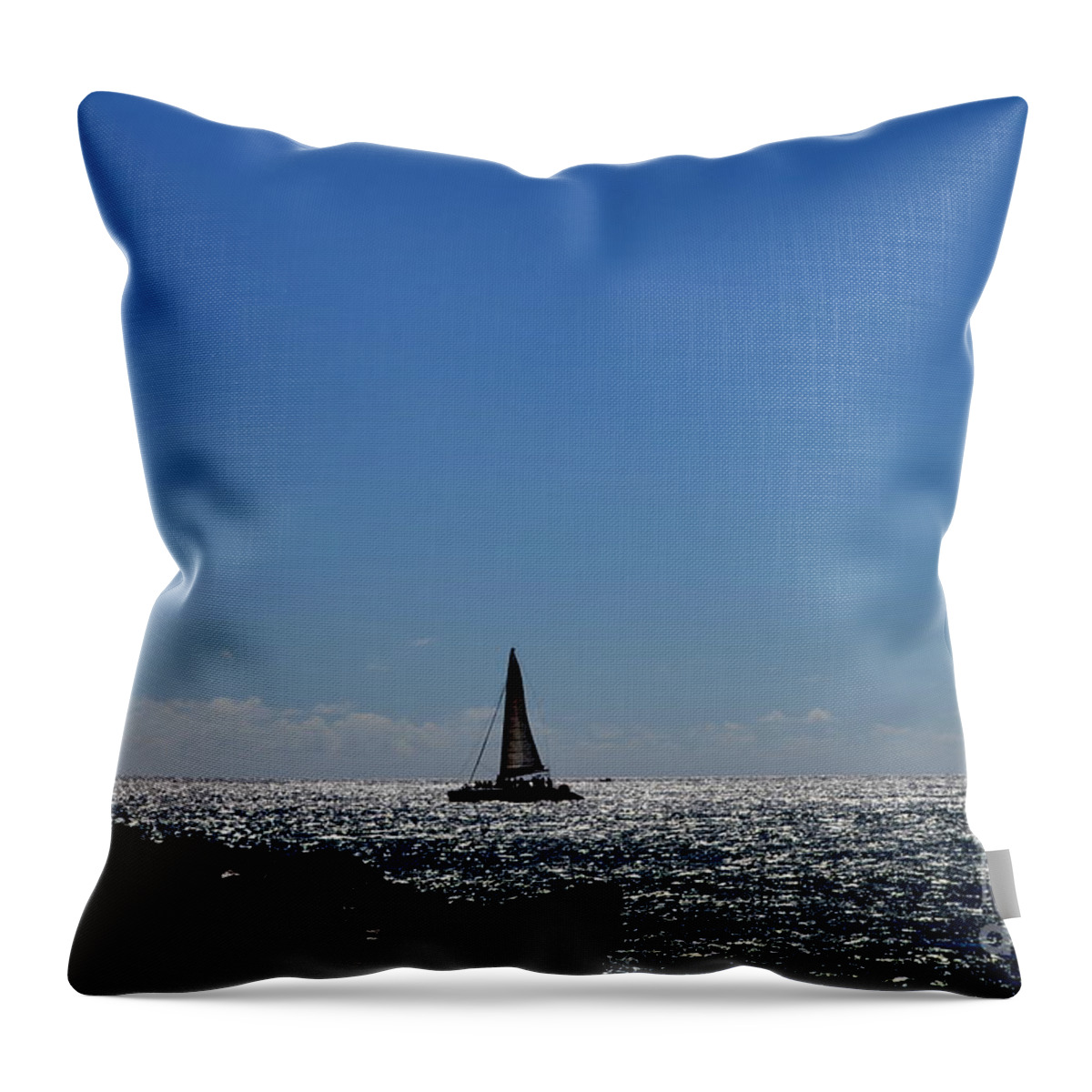 Glass Beach Throw Pillow featuring the photograph Evening Sail Off Glass Beach Kauai Hawaii by Mary Deal