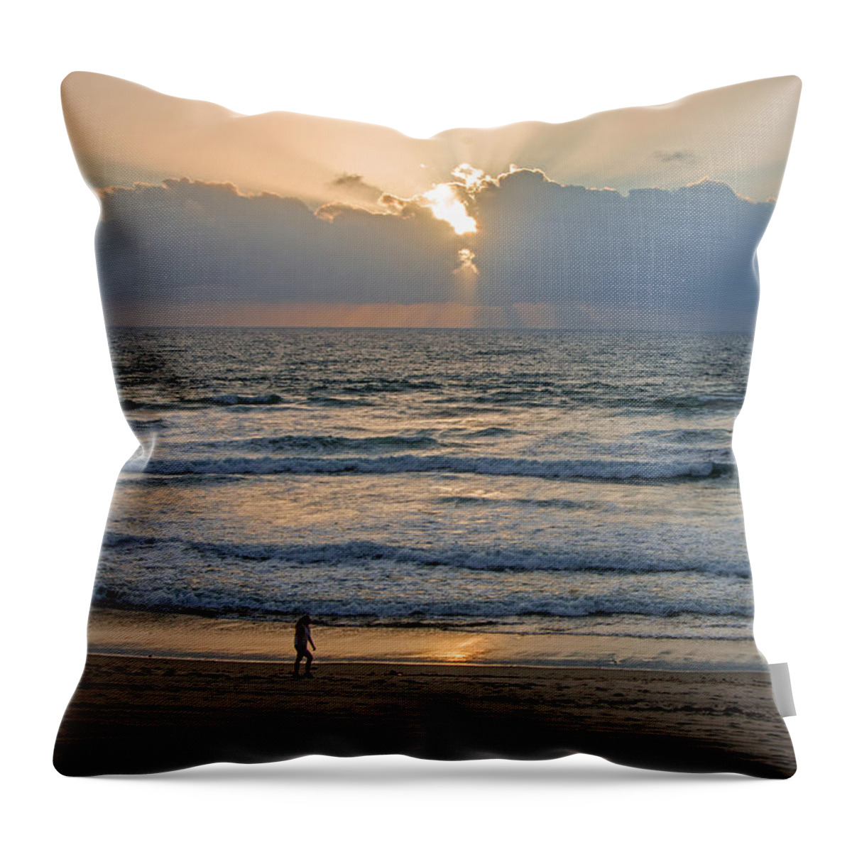 Evening Stroll On Mission Beach Throw Pillow featuring the photograph Evening Stroll on Mission Beach by Susan McMenamin