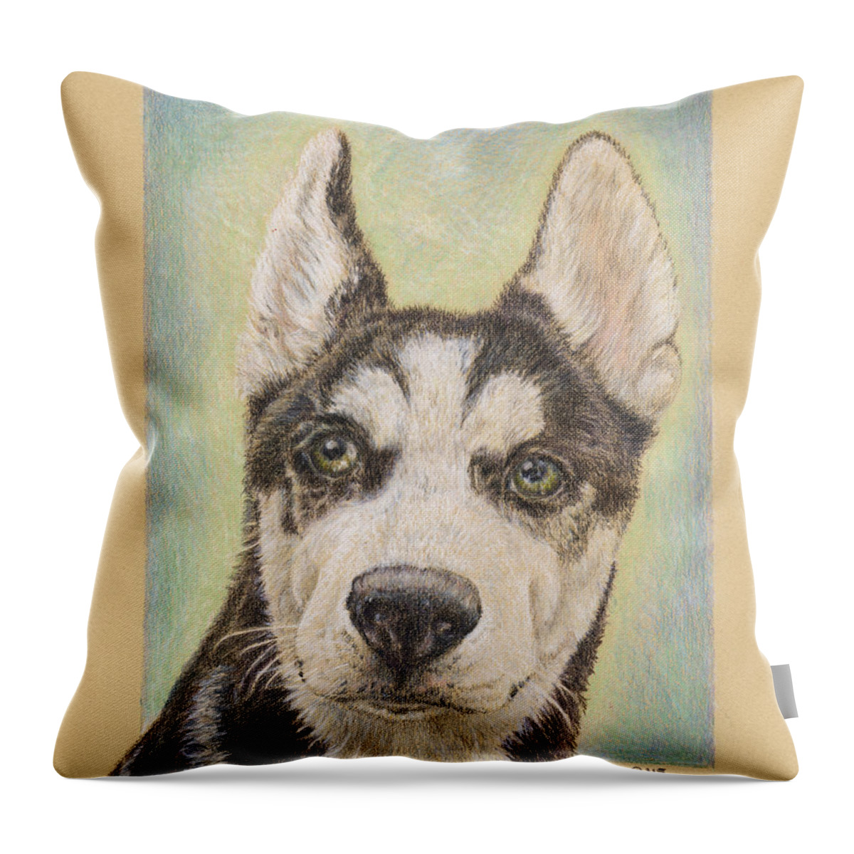 Dog Throw Pillow featuring the drawing Ever Ready by Pris Hardy