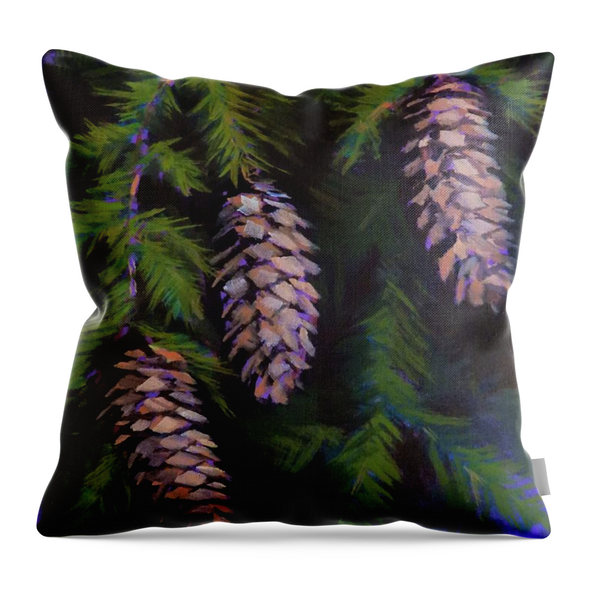 Pine Throw Pillow featuring the painting Evergreen Still Life by K M Pawelec