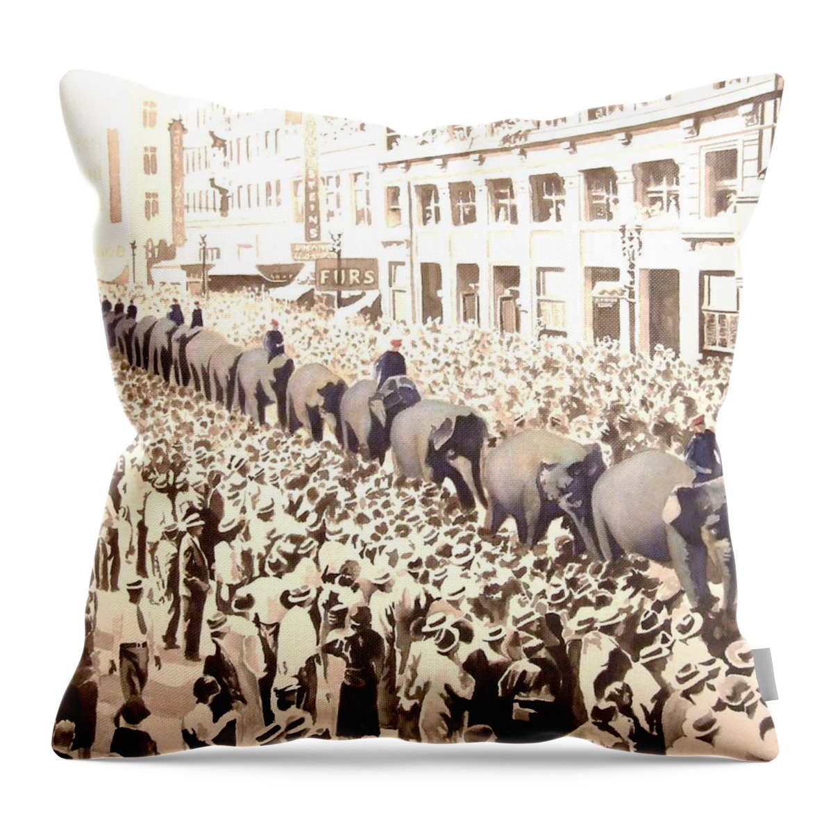 Circus Throw Pillow featuring the painting Everyone Loves a Parade by Greg and Linda Halom