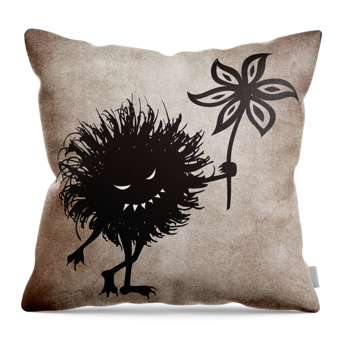 Bug Throw Pillow featuring the digital art Evil Bug Gives Flower by Boriana Giormova