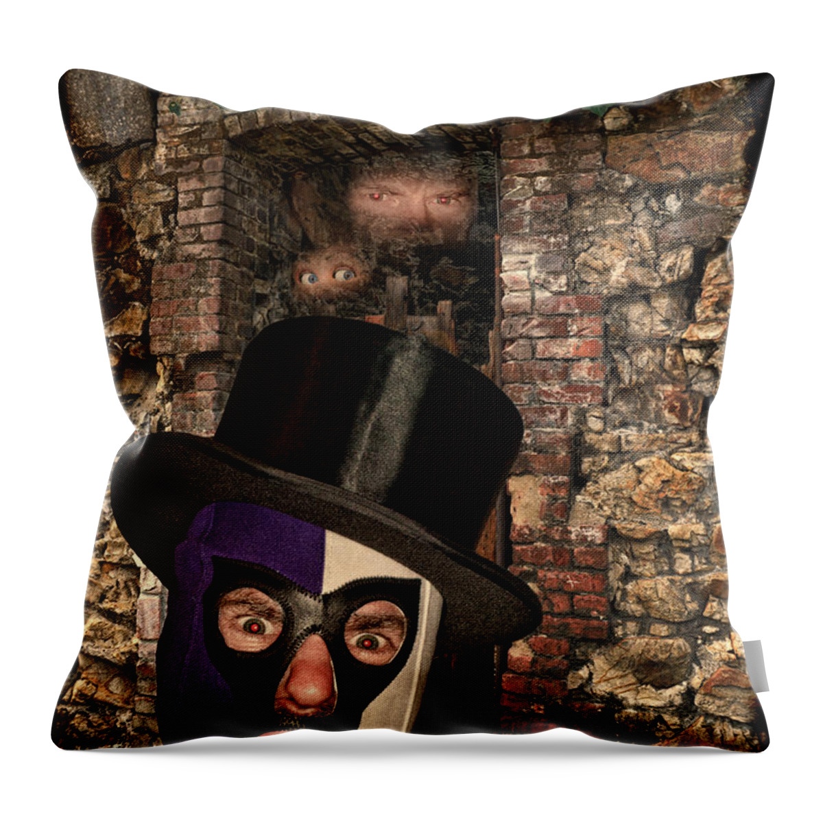 Evil Throw Pillow featuring the digital art Evil Pro Wrestling Manager The Masked Conjuror by Jim Fitzpatrick