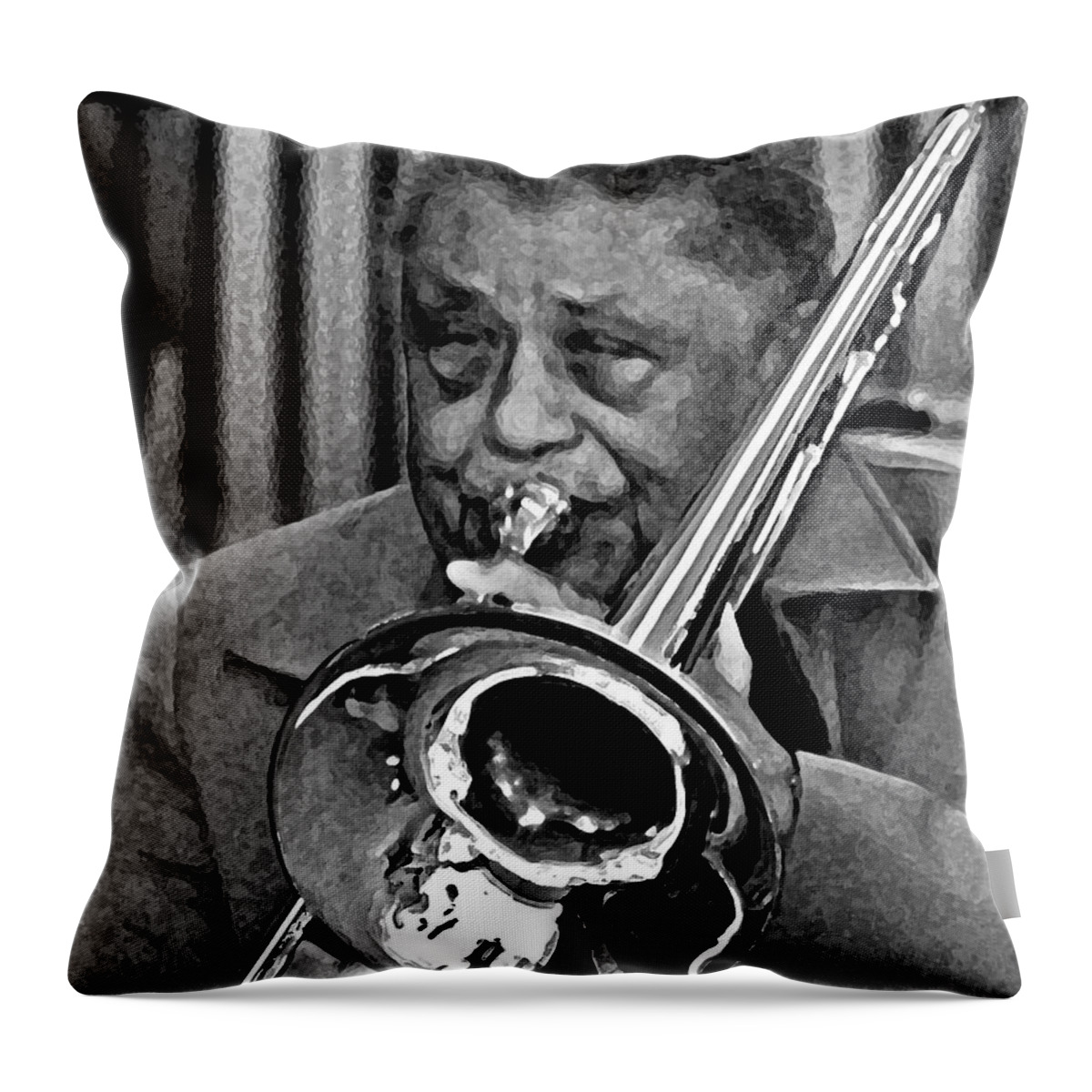 Excelsior Band Throw Pillow featuring the digital art Excelsior Band Horn man by Michael Thomas