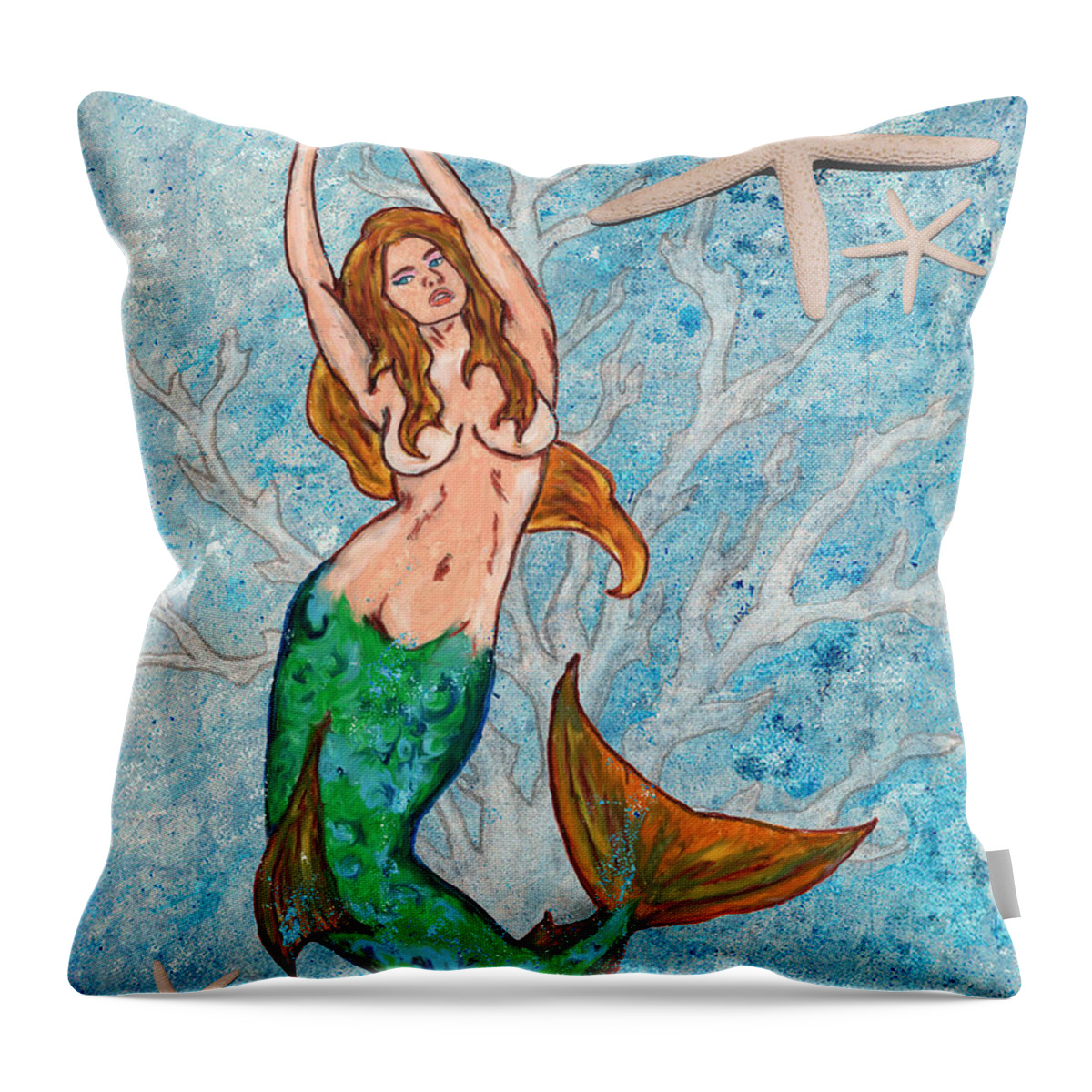 Mermaid Throw Pillow featuring the mixed media Exotic Mermaid by William Depaula