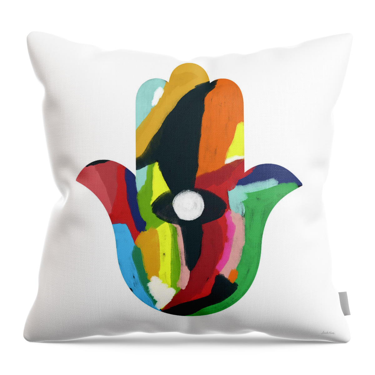 Hamsa Throw Pillow featuring the mixed media Expressionist Hamsa- Art by Linda Woods by Linda Woods