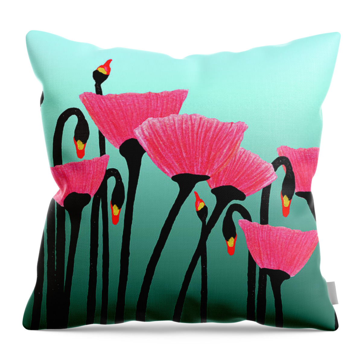Bloom Throw Pillow featuring the photograph Expressive Red Pink Green Poppy Painting y1a by Ricardos Creations