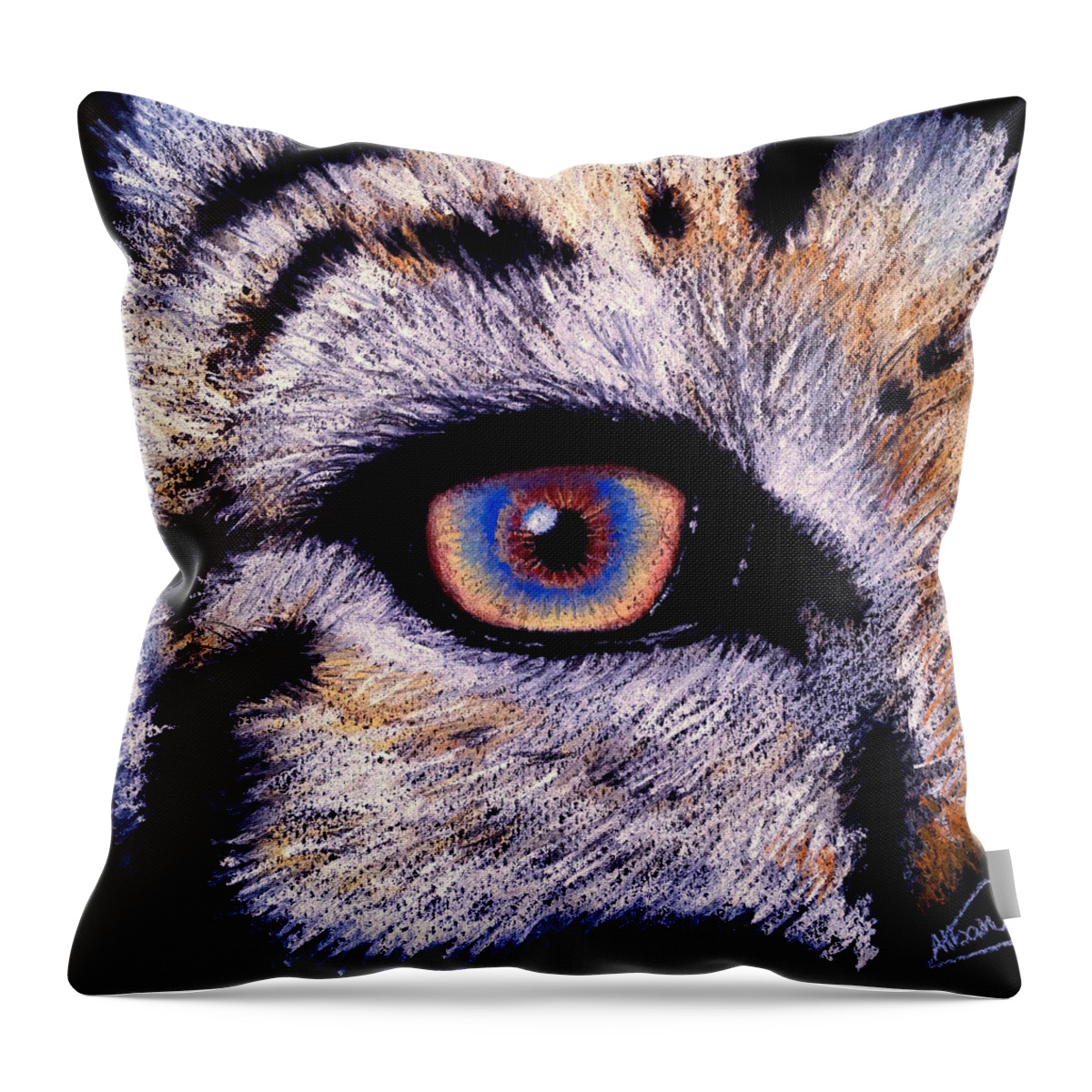 Tiger Throw Pillow featuring the drawing Eye of a Tiger by Alban Dizdari