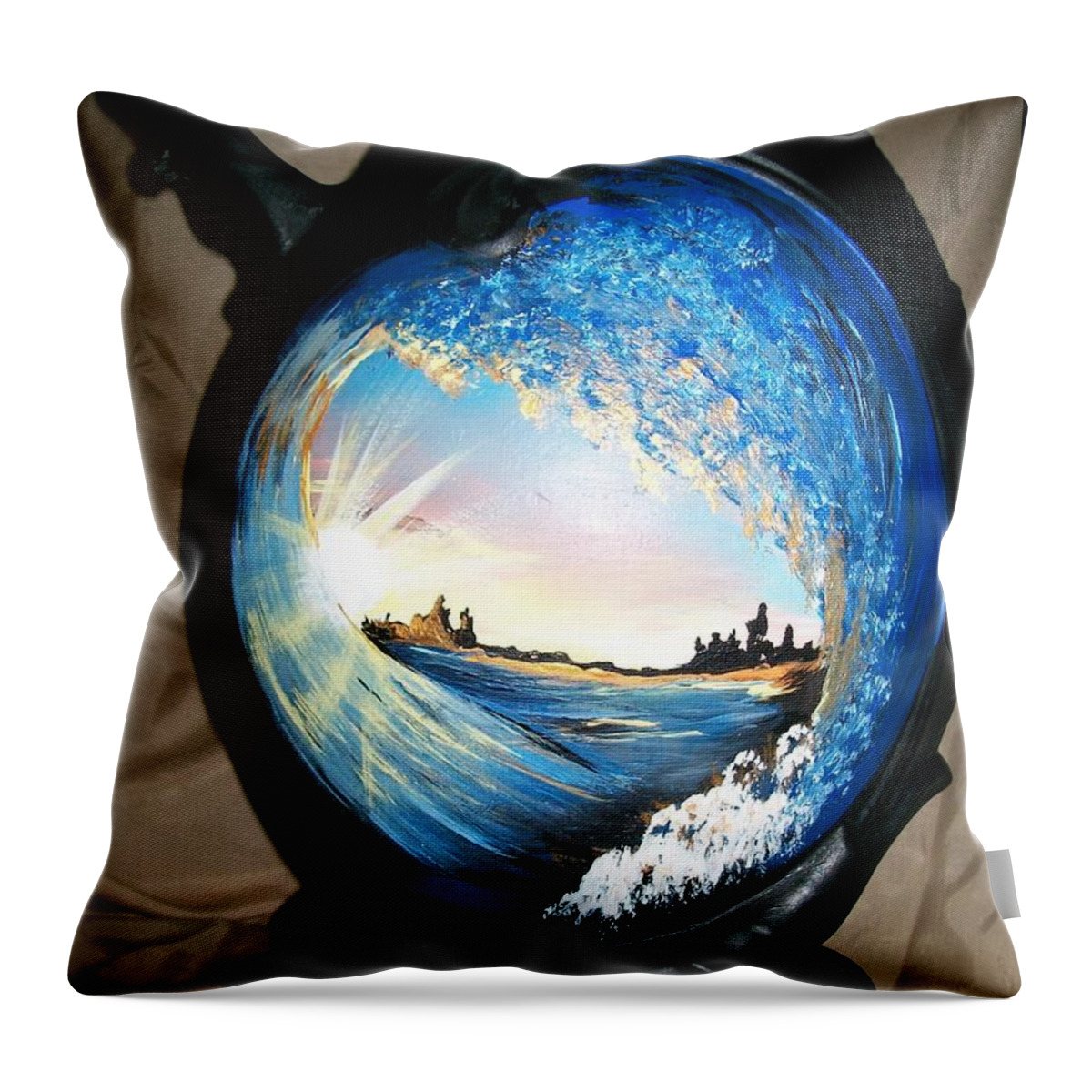 Lamp Base Throw Pillow featuring the painting Eye of the Wave 1 by Sharon Duguay
