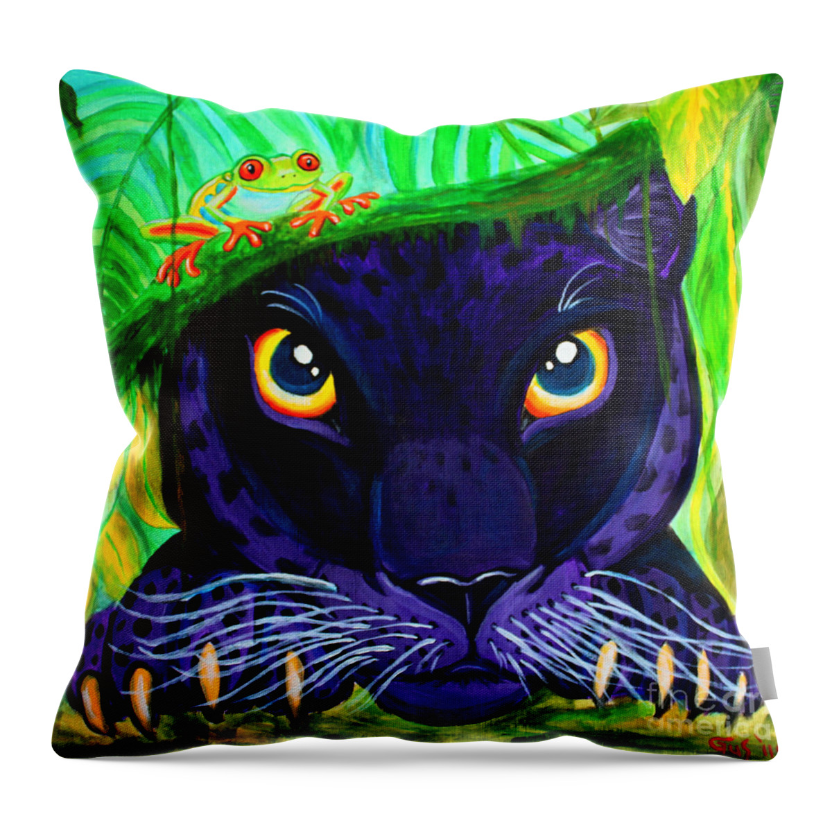 Black Panther Throw Pillow featuring the painting Eyes of the Rainforest by Nick Gustafson