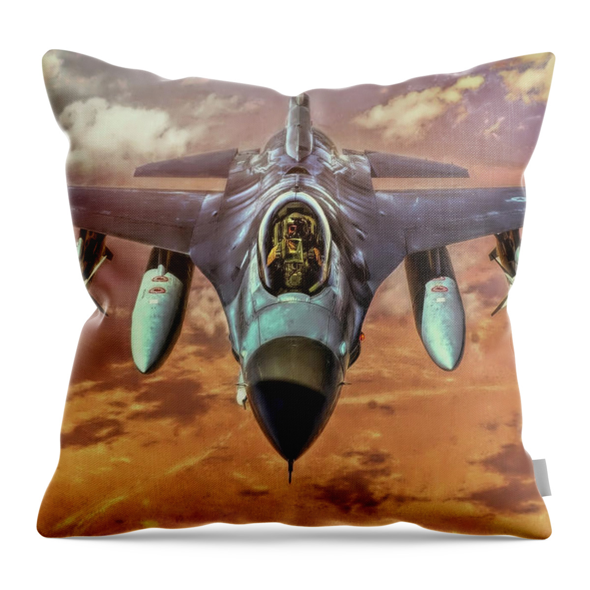 Falcon Throw Pillow featuring the digital art F 16 Falcom by David Luebbert