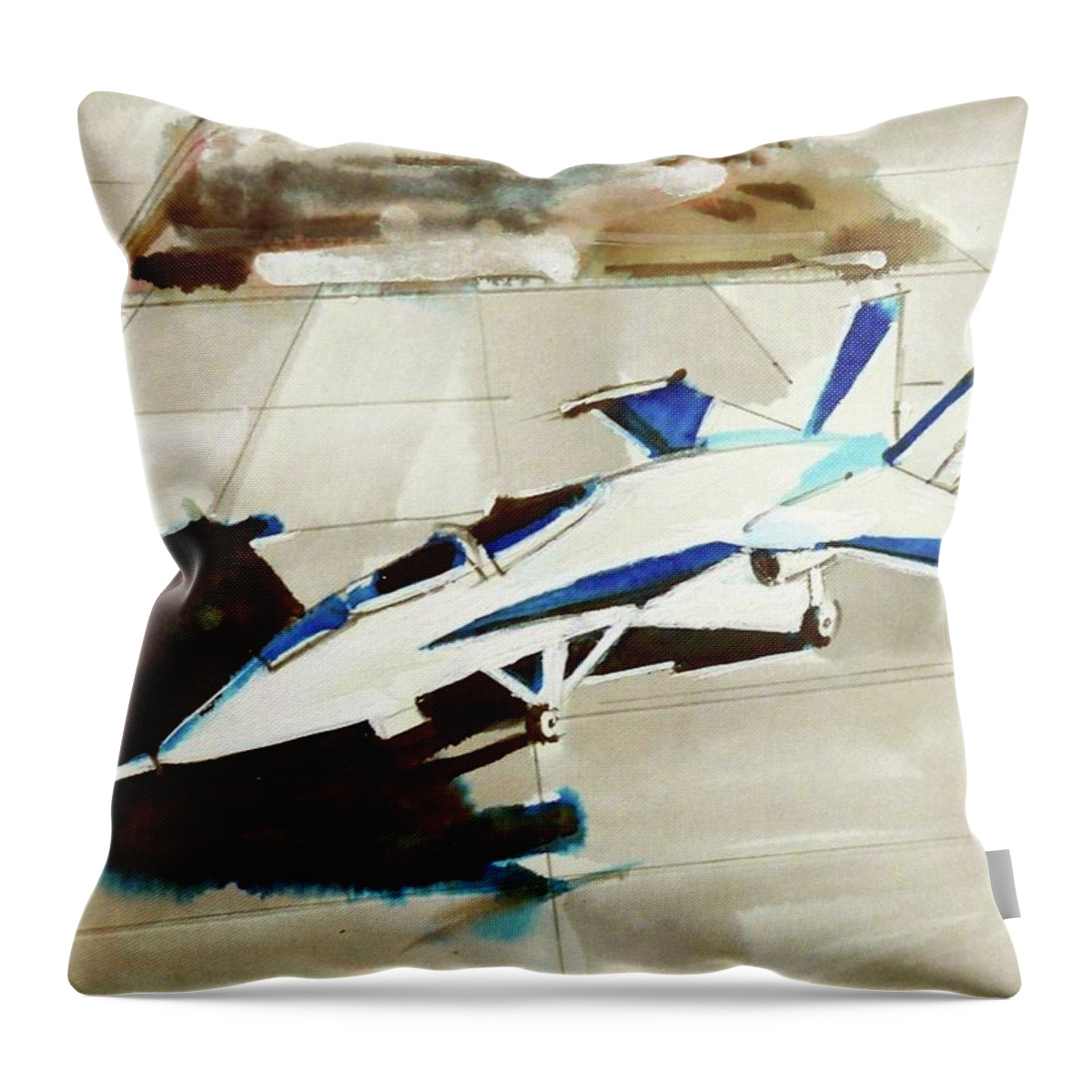 Outdoors Travel Fighter Plane Throw Pillow featuring the painting F/A18 super hornet by Ed Heaton