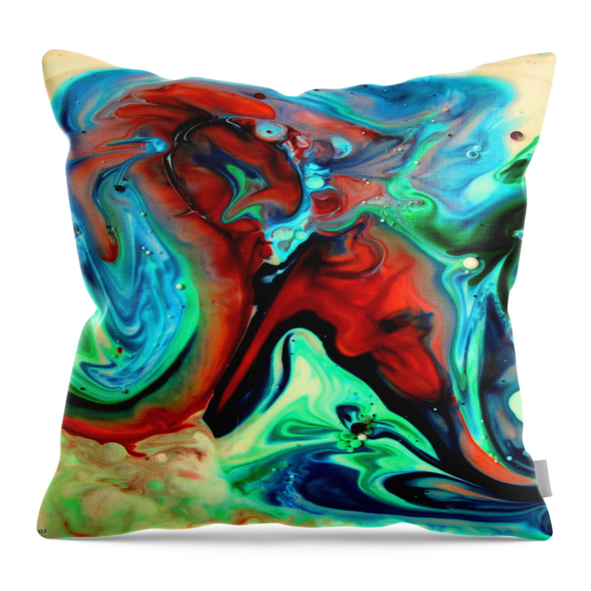 Liquid Art Throw Pillow featuring the painting Face To Face by Joyce Dickens