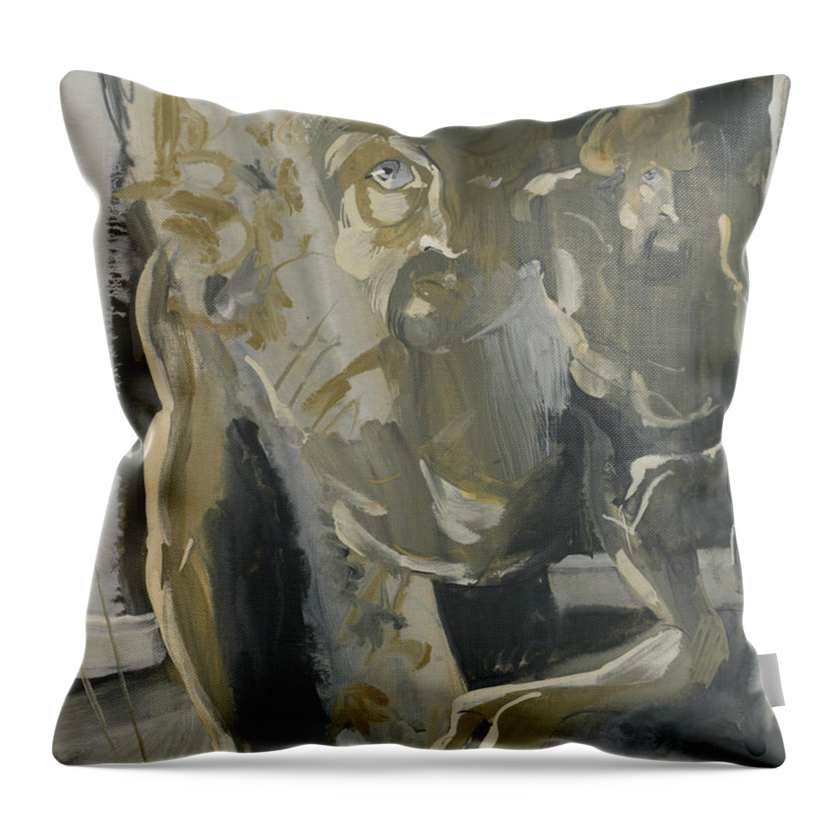 Igor Sakurov Throw Pillow featuring the painting Face. Window Series by Igor Sakurov