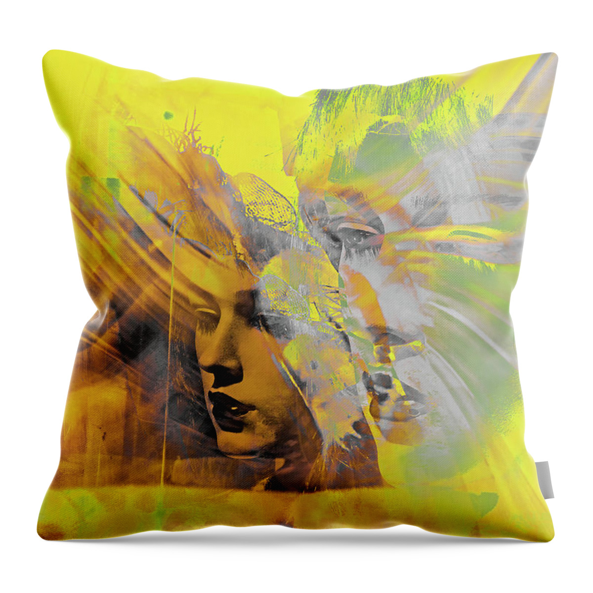 Face Throw Pillow featuring the photograph Faces in yellow and grey by Gabi Hampe