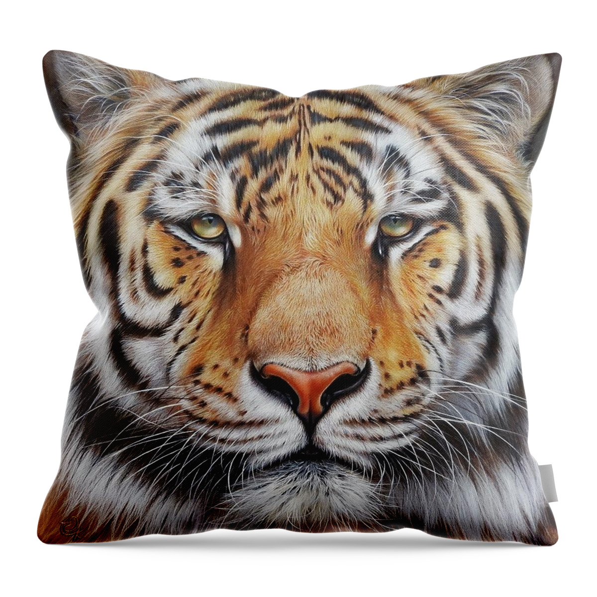 Wild Throw Pillow featuring the drawing Faces of the Wild - Amur Tiger by Elena Kolotusha