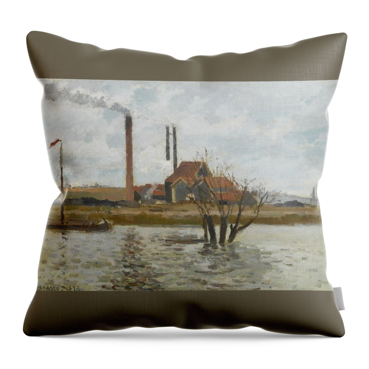 Camille Pissarro 1830 - 1903 Factory In Saint-ouen-alms Throw Pillow featuring the painting Factory In Saint by Camille Pissarro