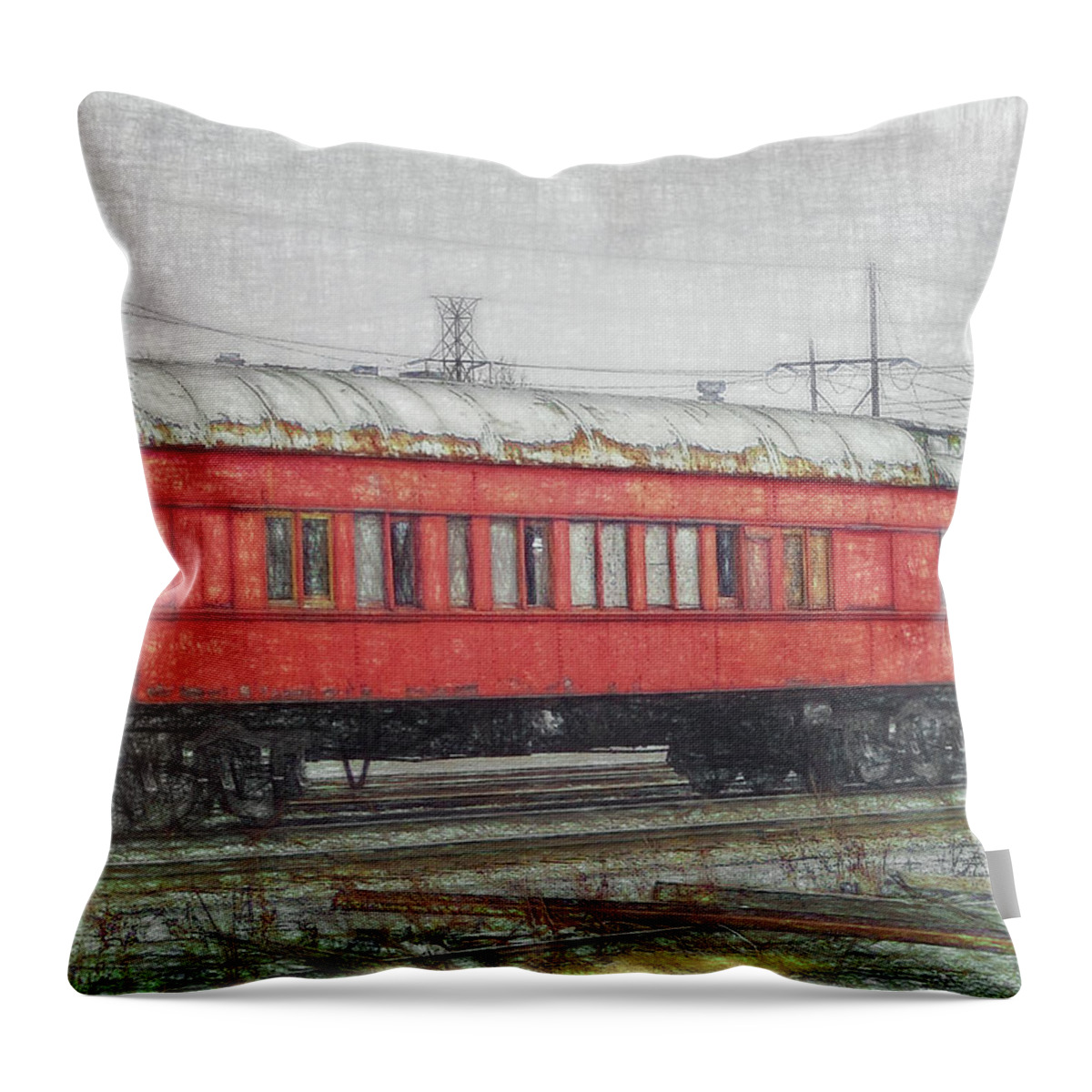Red Throw Pillow featuring the digital art Faded Glory - Middle Of The Line by Leslie Montgomery