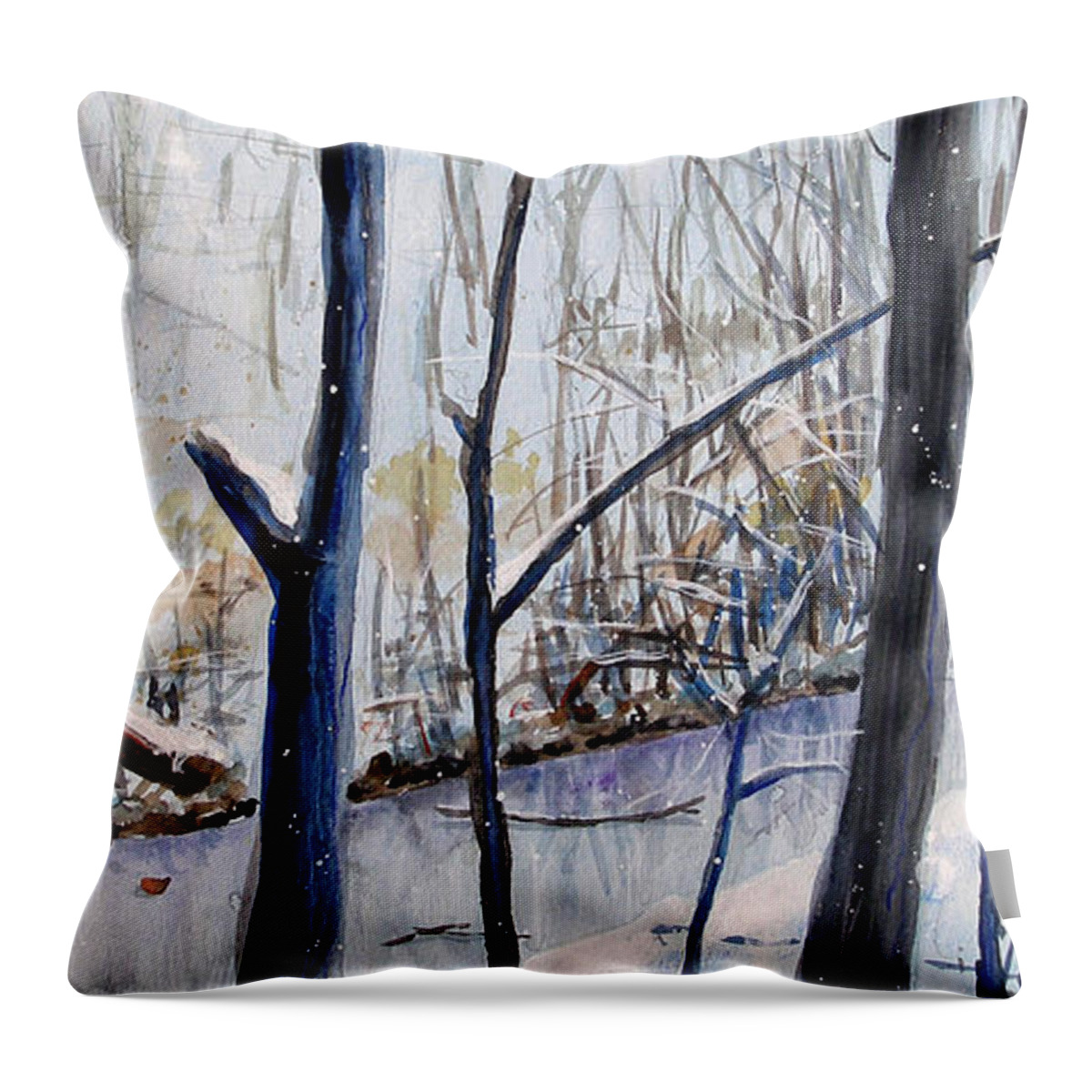 Woods Throw Pillow featuring the painting Fairfax Winter by Ken Meyer jr