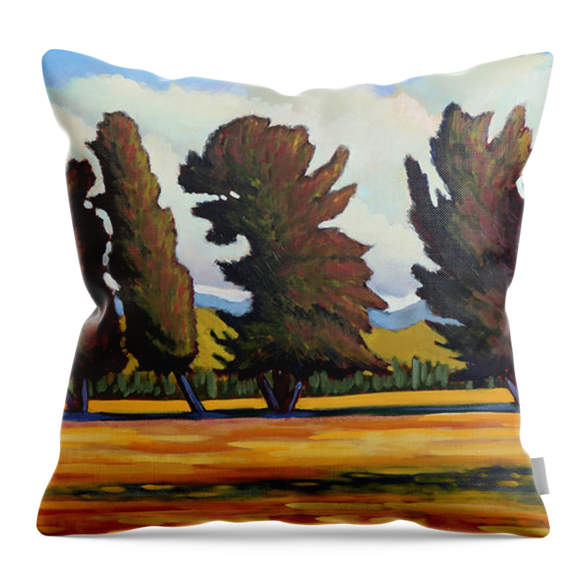 Fairfield Idaho Throw Pillow featuring the painting Fairfield Tree Row by Kevin Hughes