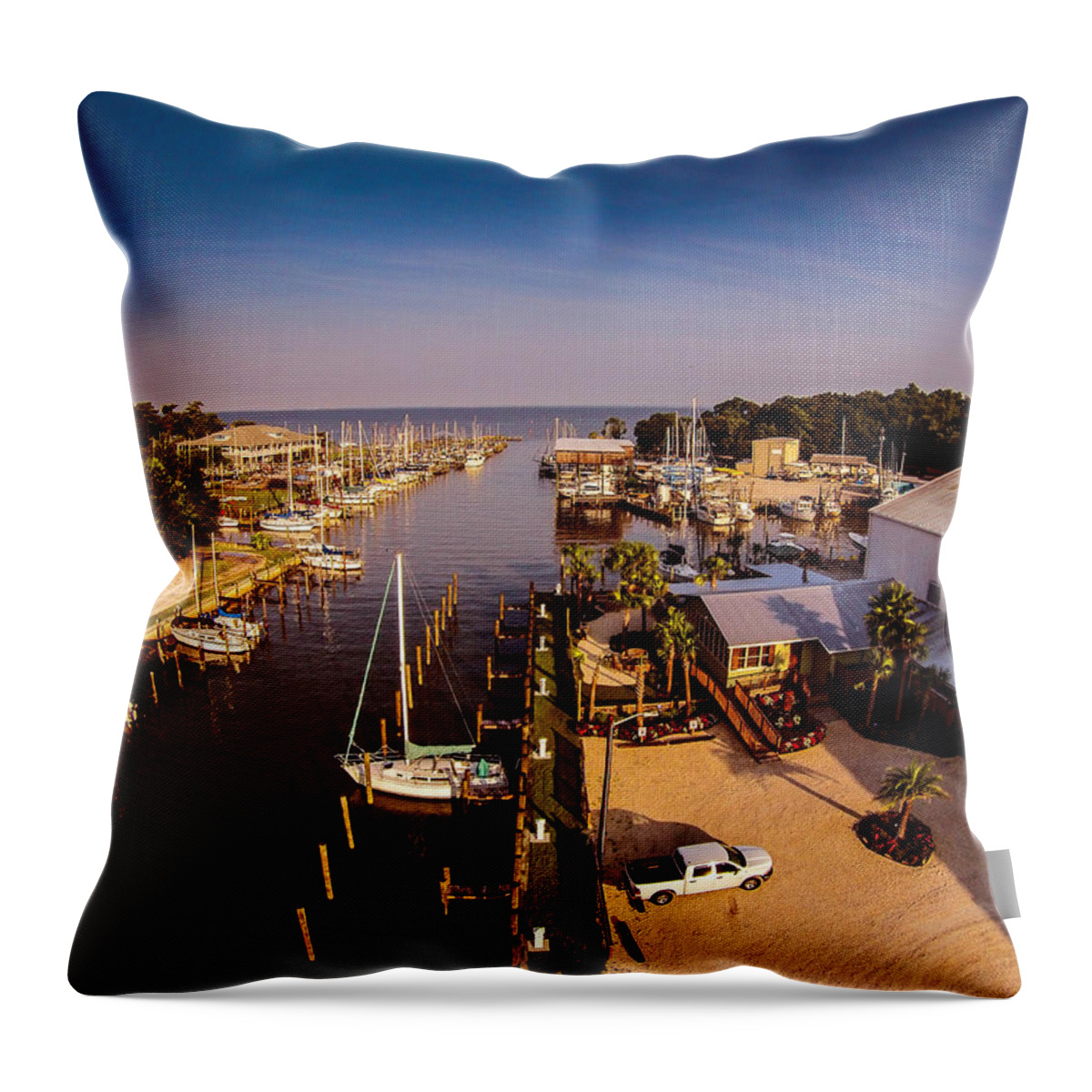 Yacht Club Throw Pillow featuring the photograph Fairhope Yacht Club Harbor by Michael Thomas