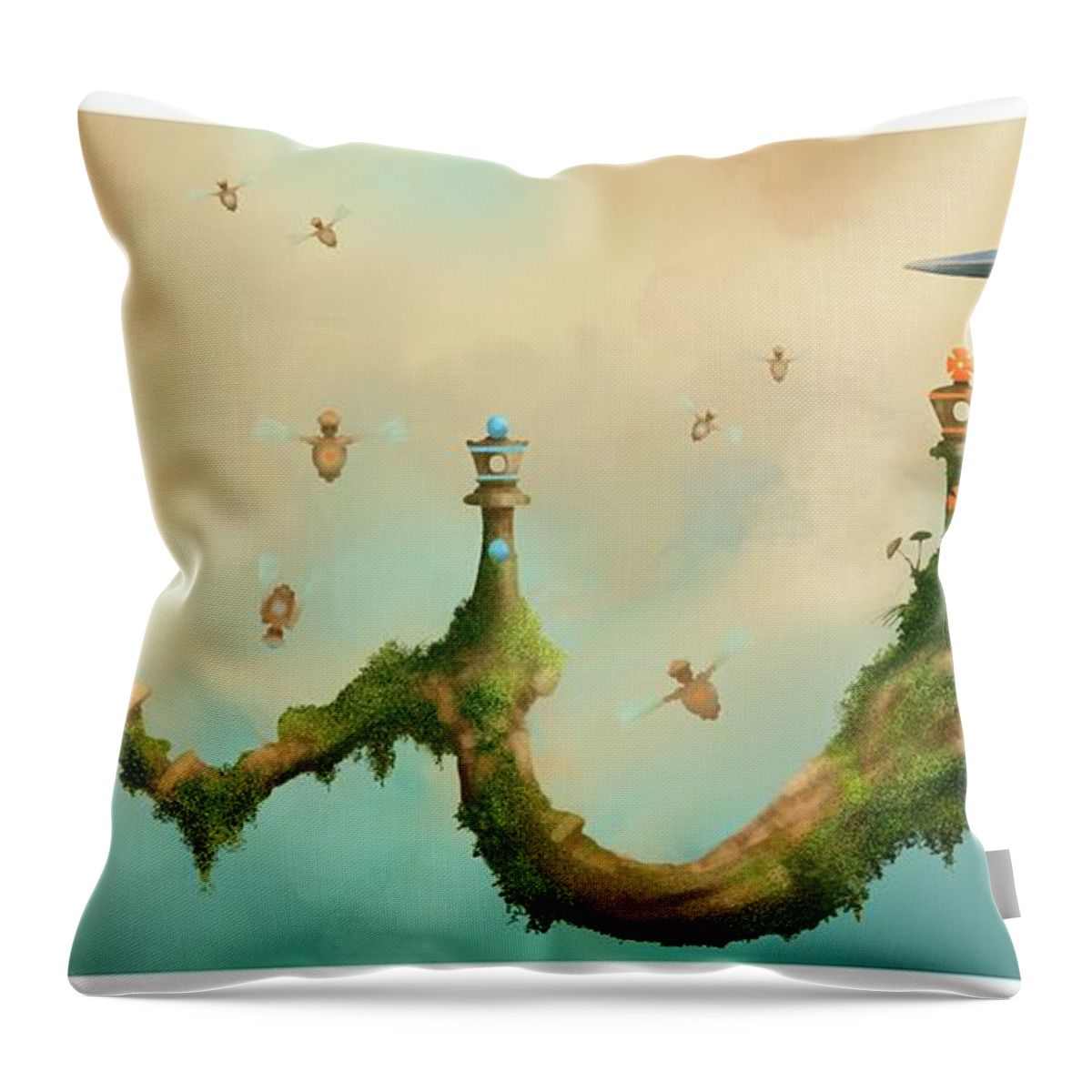 Fairy Chess Throw Pillow featuring the painting Fairy Chess by Joe Gilronan