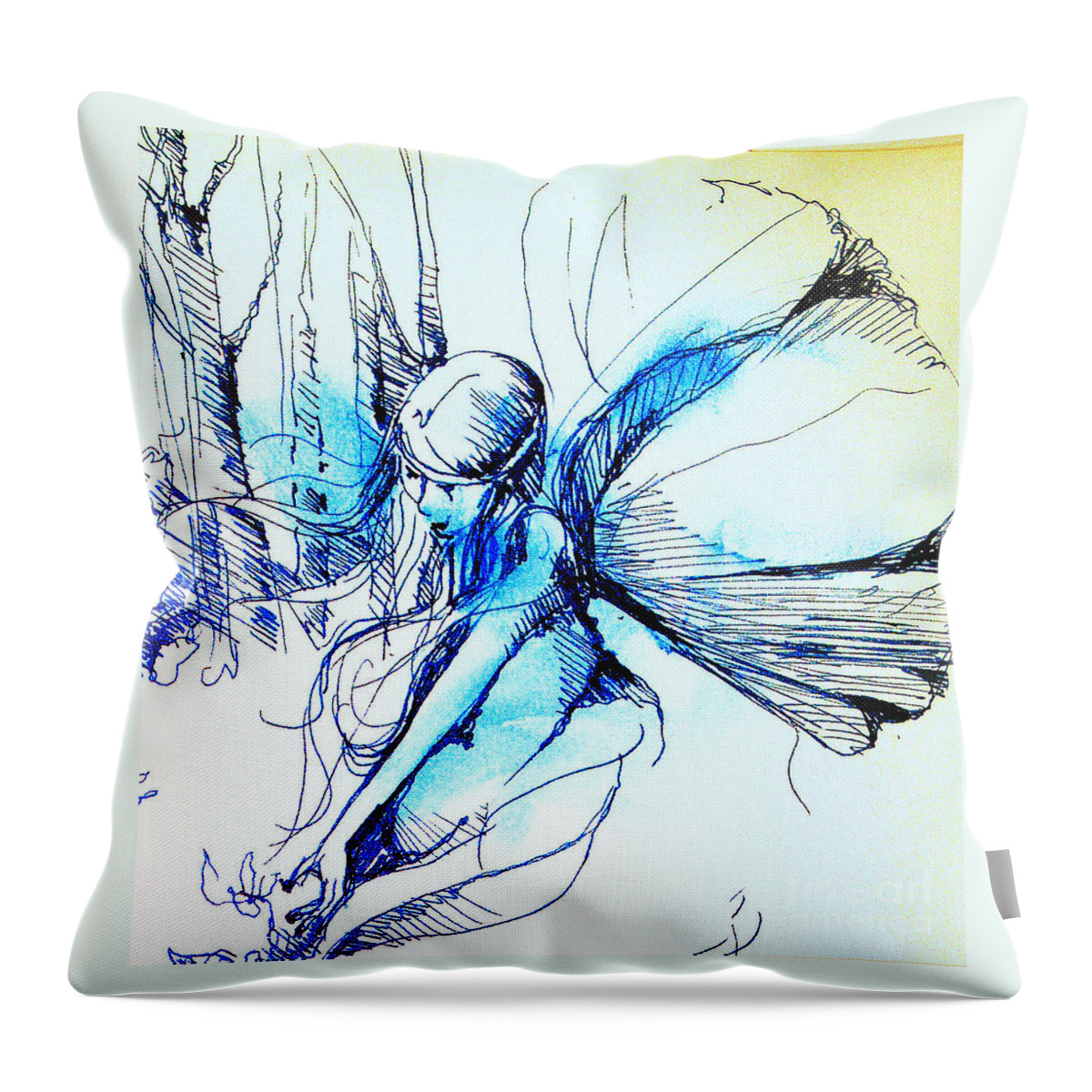 Fairy Throw Pillow featuring the drawing Fairy Doodles by Linda Shackelford