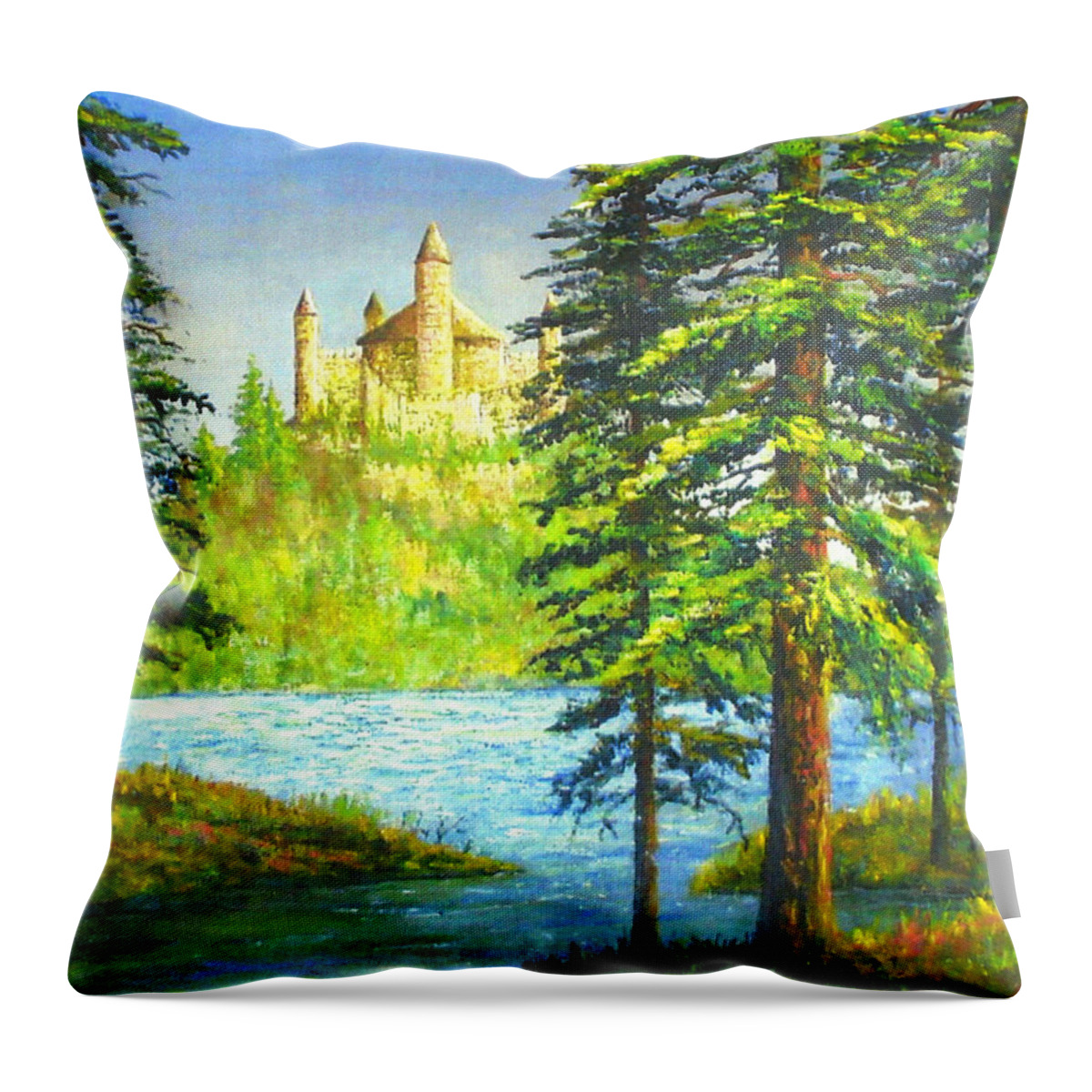 Castle Throw Pillow featuring the painting Fairy Tale Castle by Lou Ann Bagnall