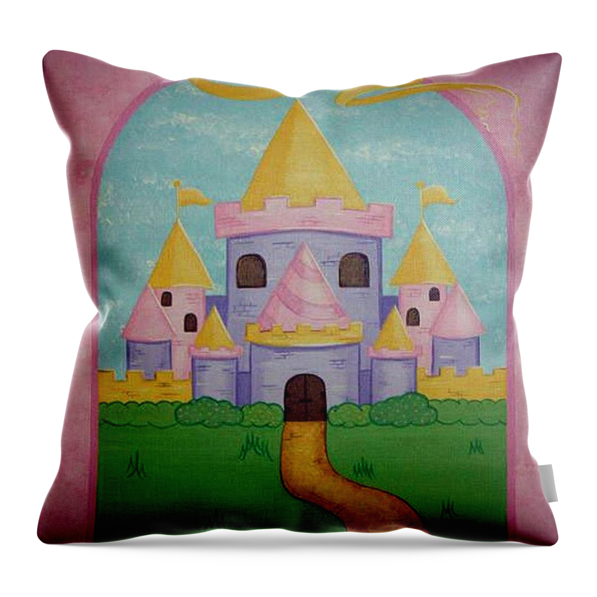 Castle Throw Pillow featuring the painting Fairytale Castle by Valerie Carpenter