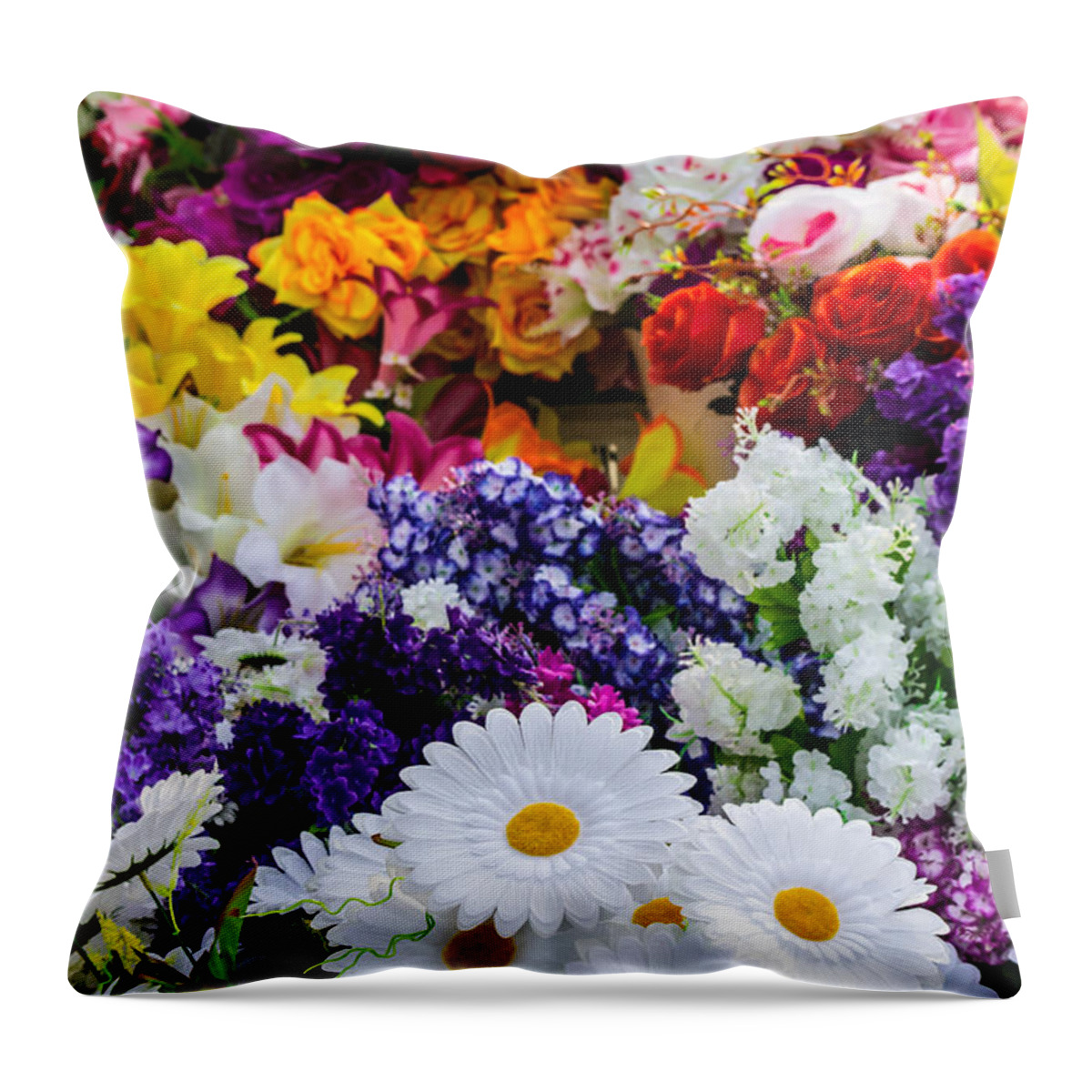 Arrangement Throw Pillow featuring the photograph Fake Plastic Flowers by John Williams