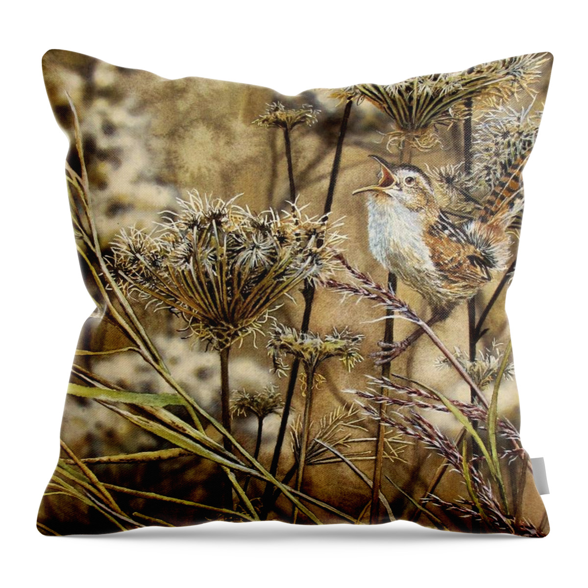 Marsh Throw Pillow featuring the painting Fall Call by Greg and Linda Halom
