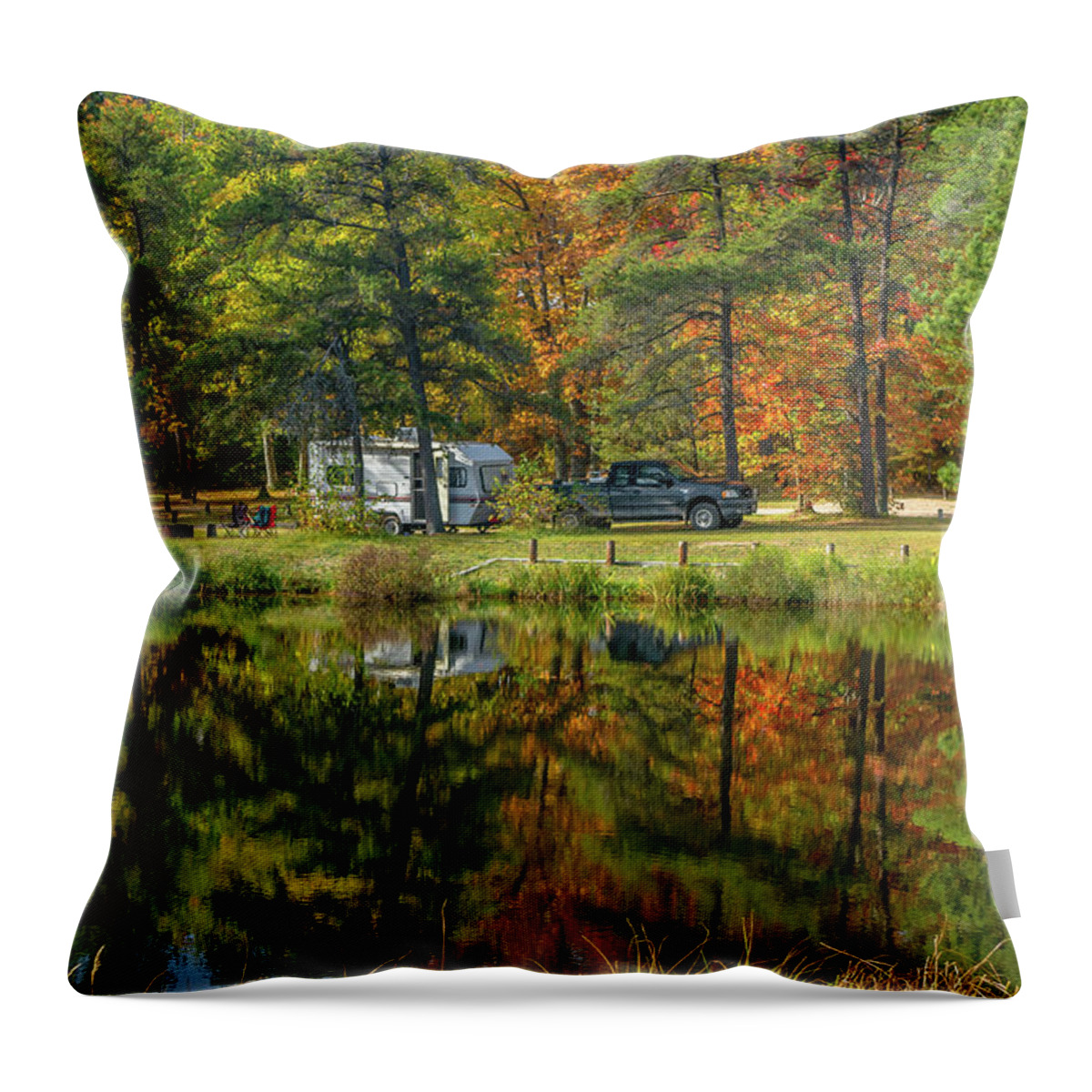 Blind Sucker Throw Pillow featuring the photograph Fall Camping by Gary McCormick