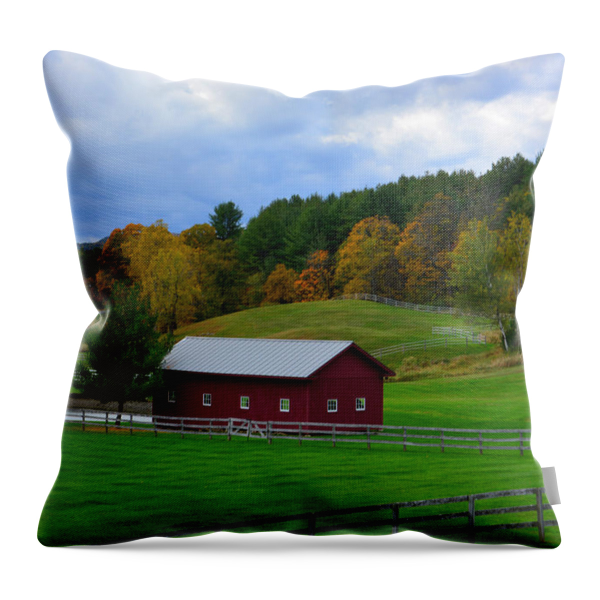 Fall Throw Pillow featuring the photograph Fall Foliage Fields and Fences at Farm by Mike Martin