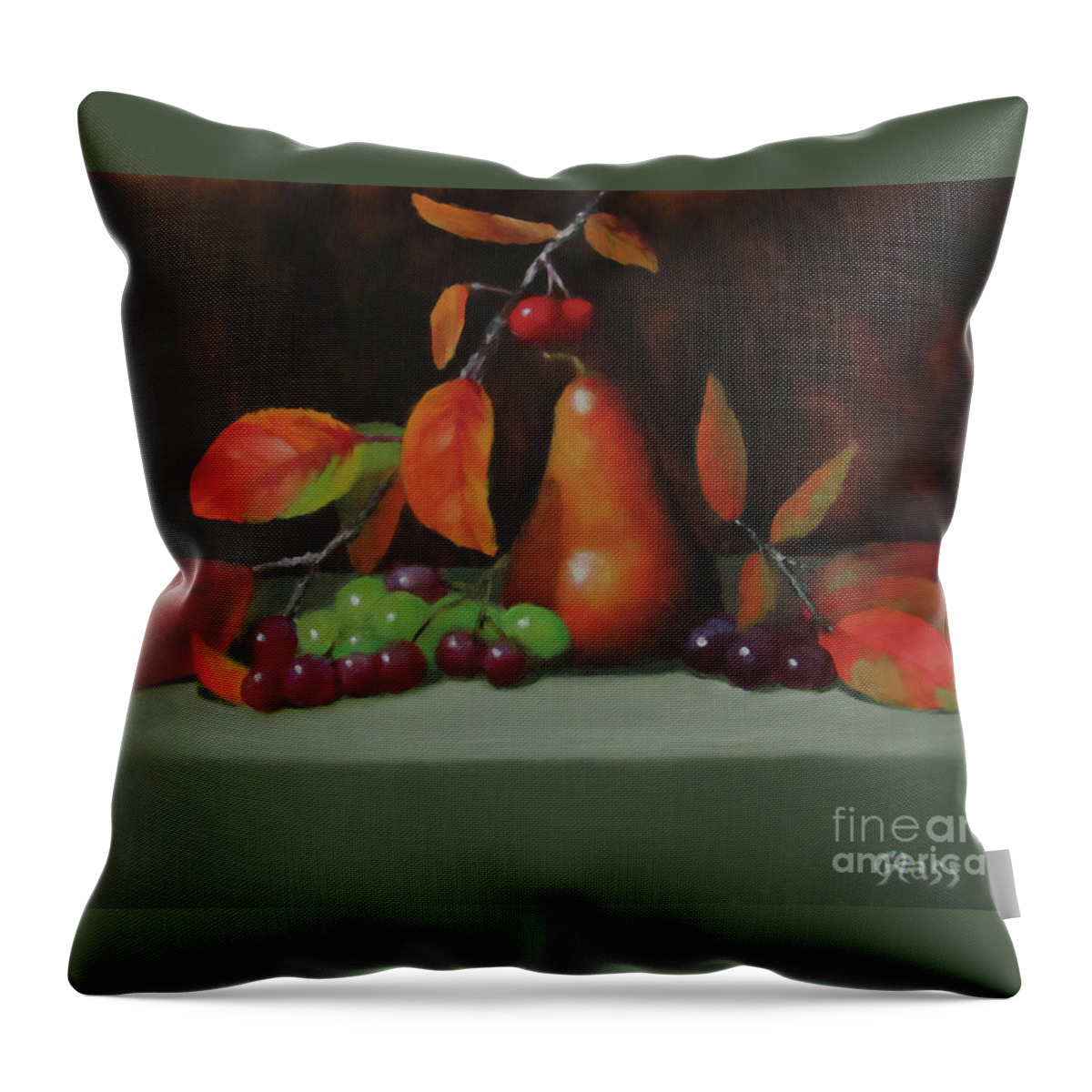 Fall Throw Pillow featuring the painting Fall Pear by Tina Glass